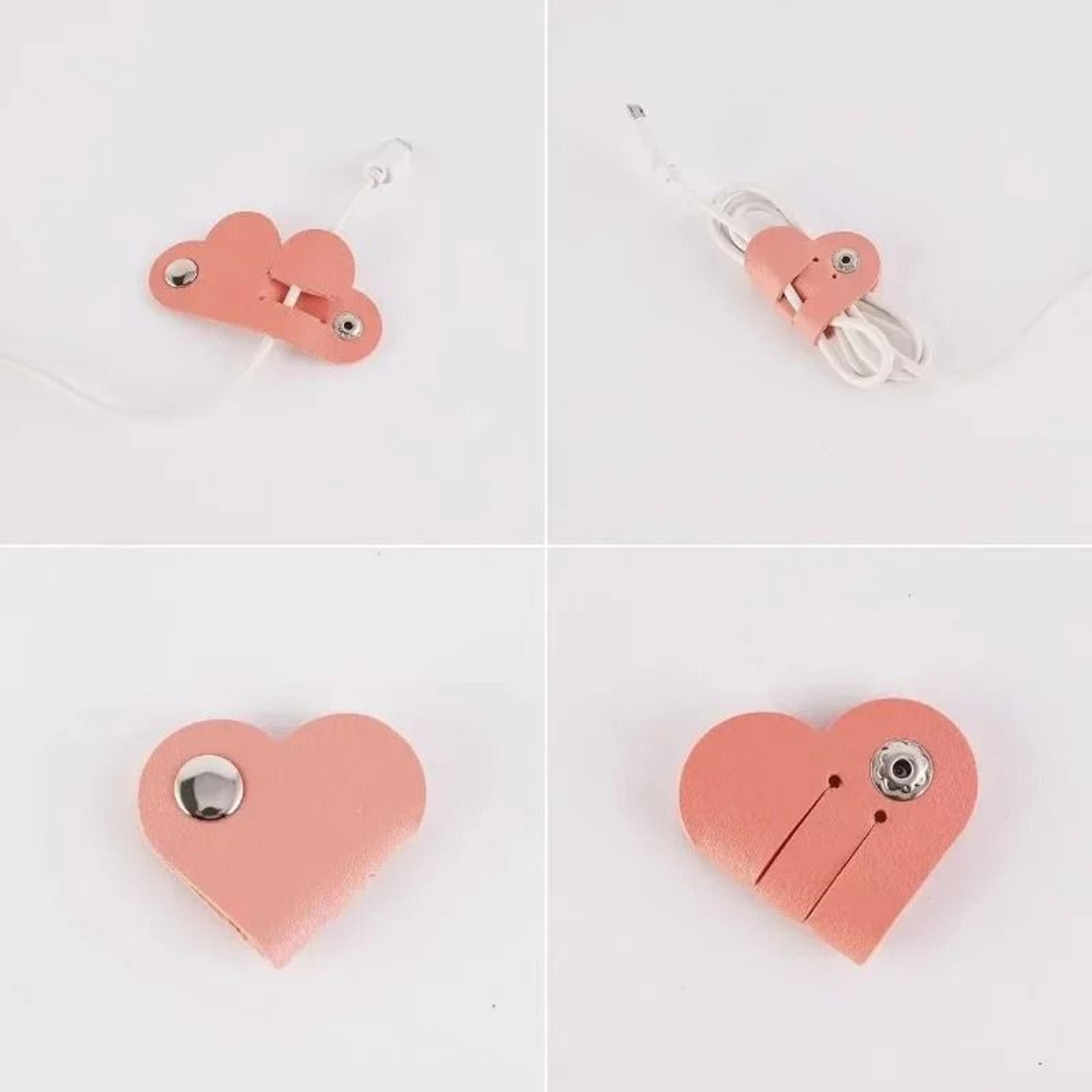 3Pcs HeartShaped Faux Leather Cable Cord Winder  Management Clips 5