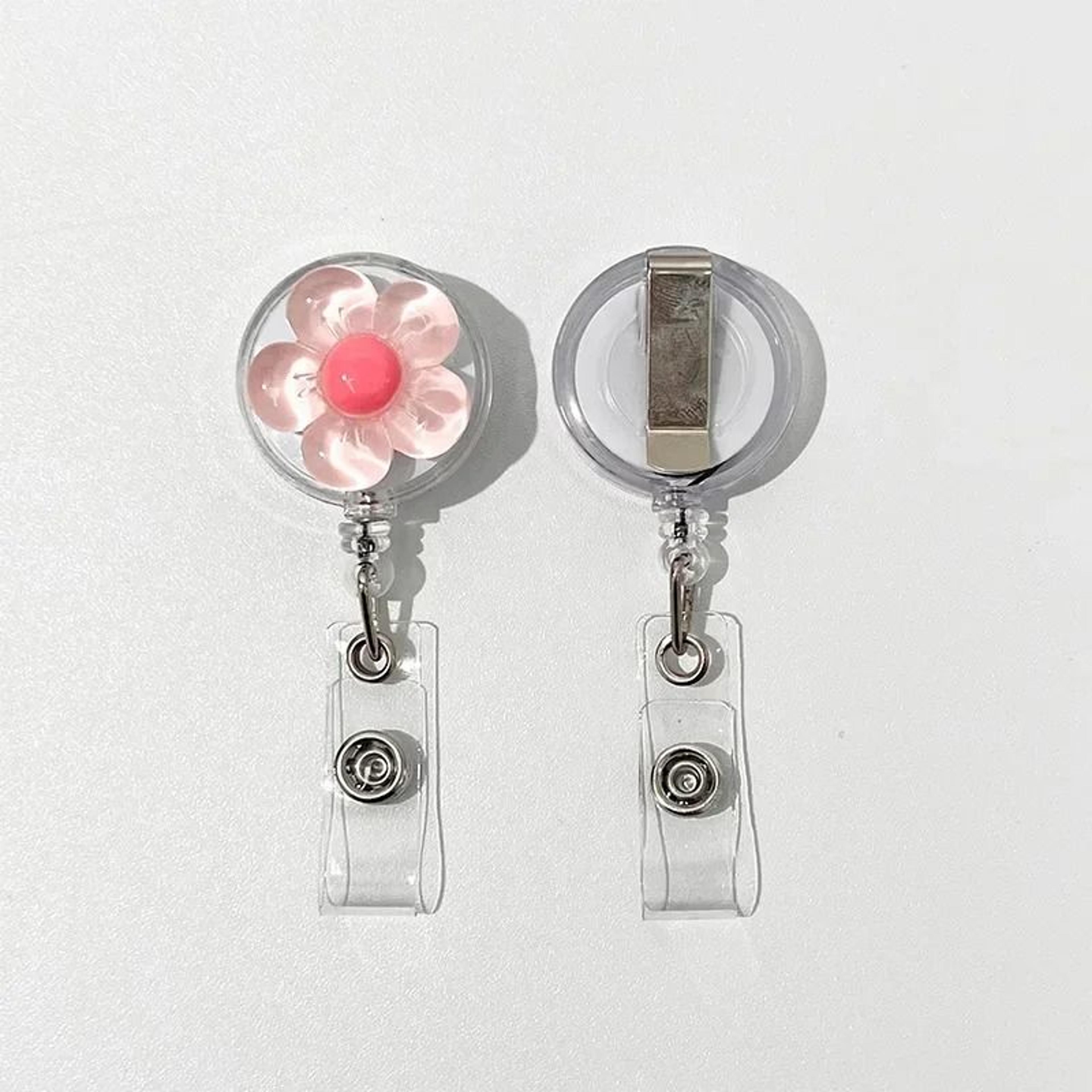 25Pcs Telescopic Flower Back Clip Badge Reel  Automatic Rebound Name Tag Holder 2