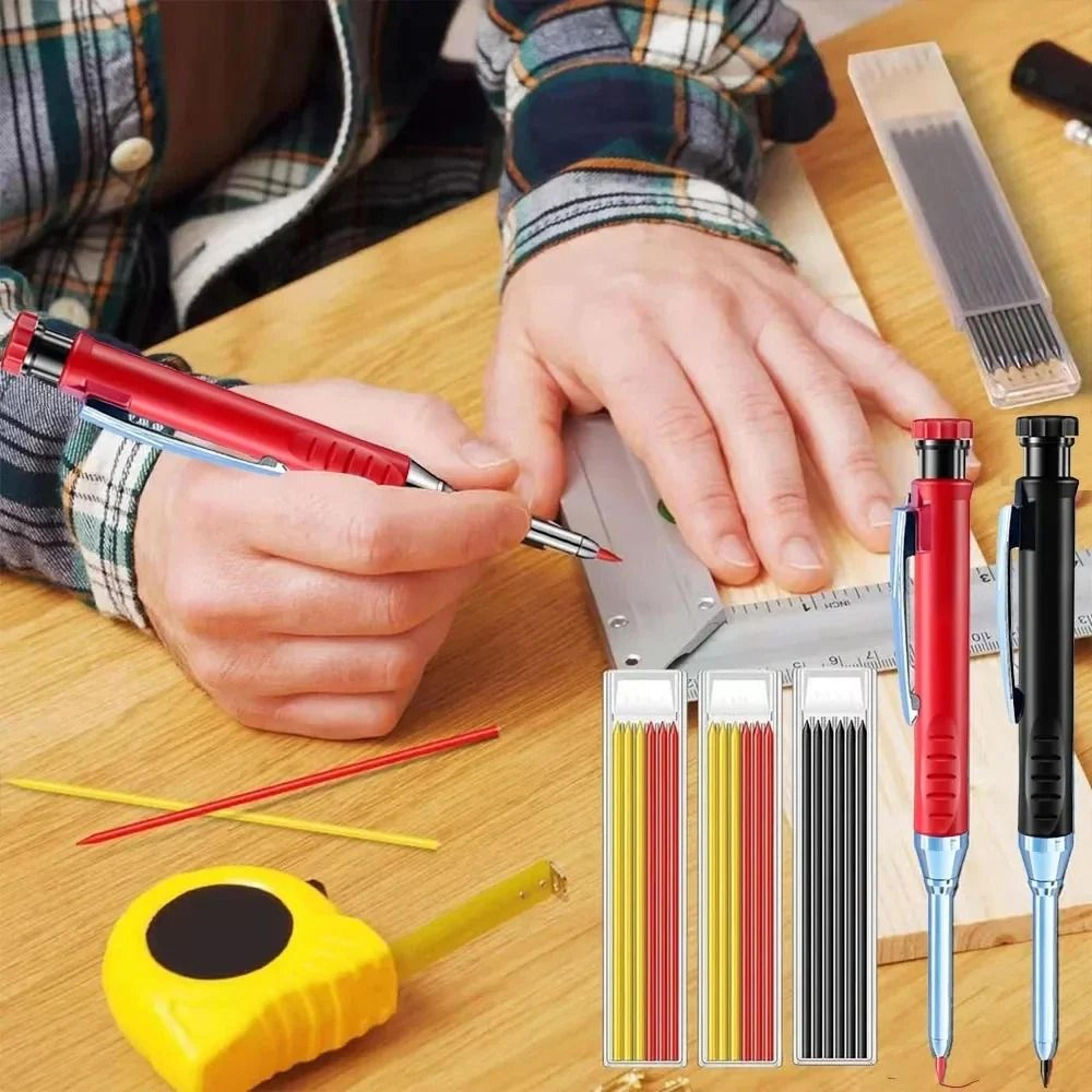 2Pcs 28mm Carpenter Mechanical Pencil With Sharpener For Woodworking 2