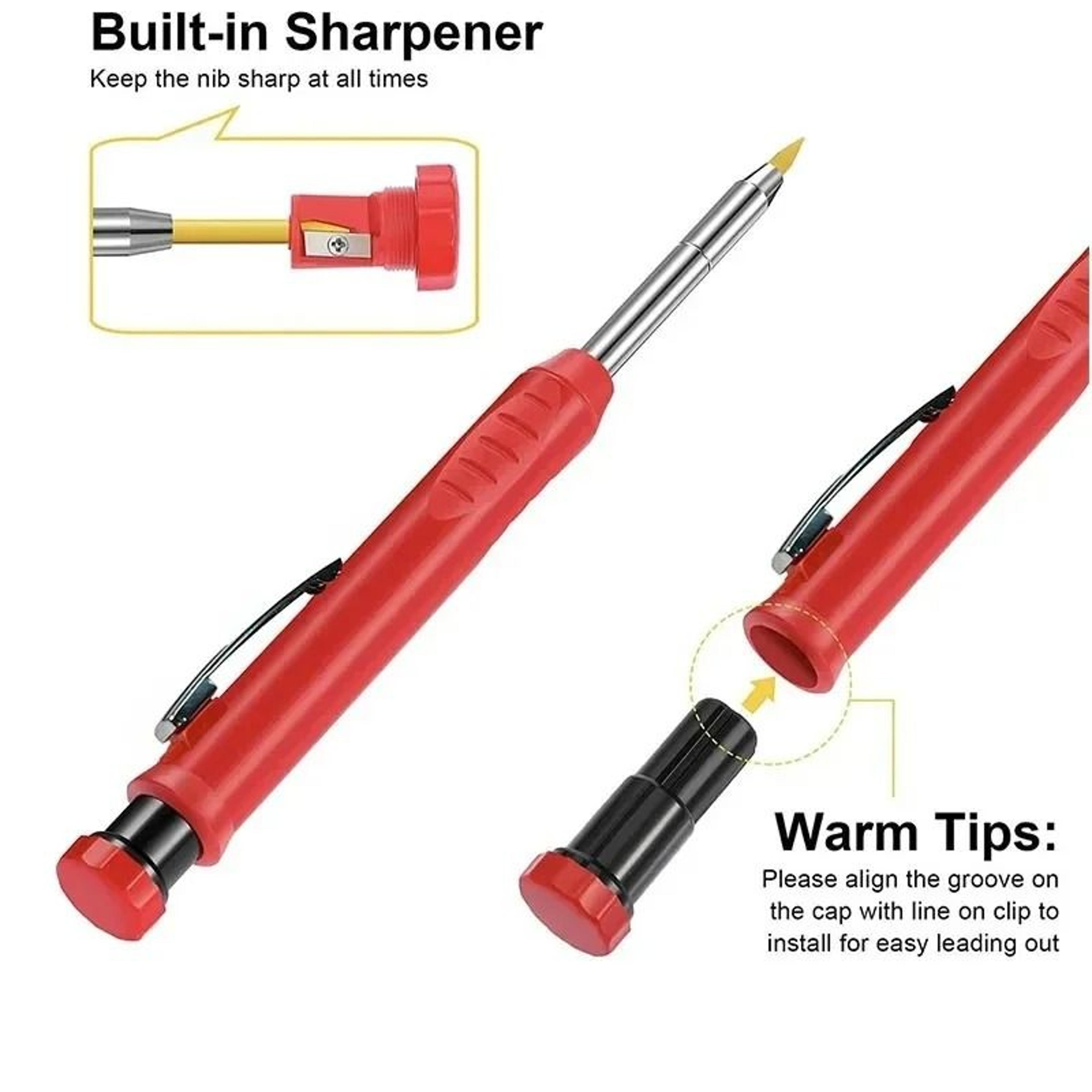 2Pcs 28mm Carpenter Mechanical Pencil With Sharpener For Woodworking 3