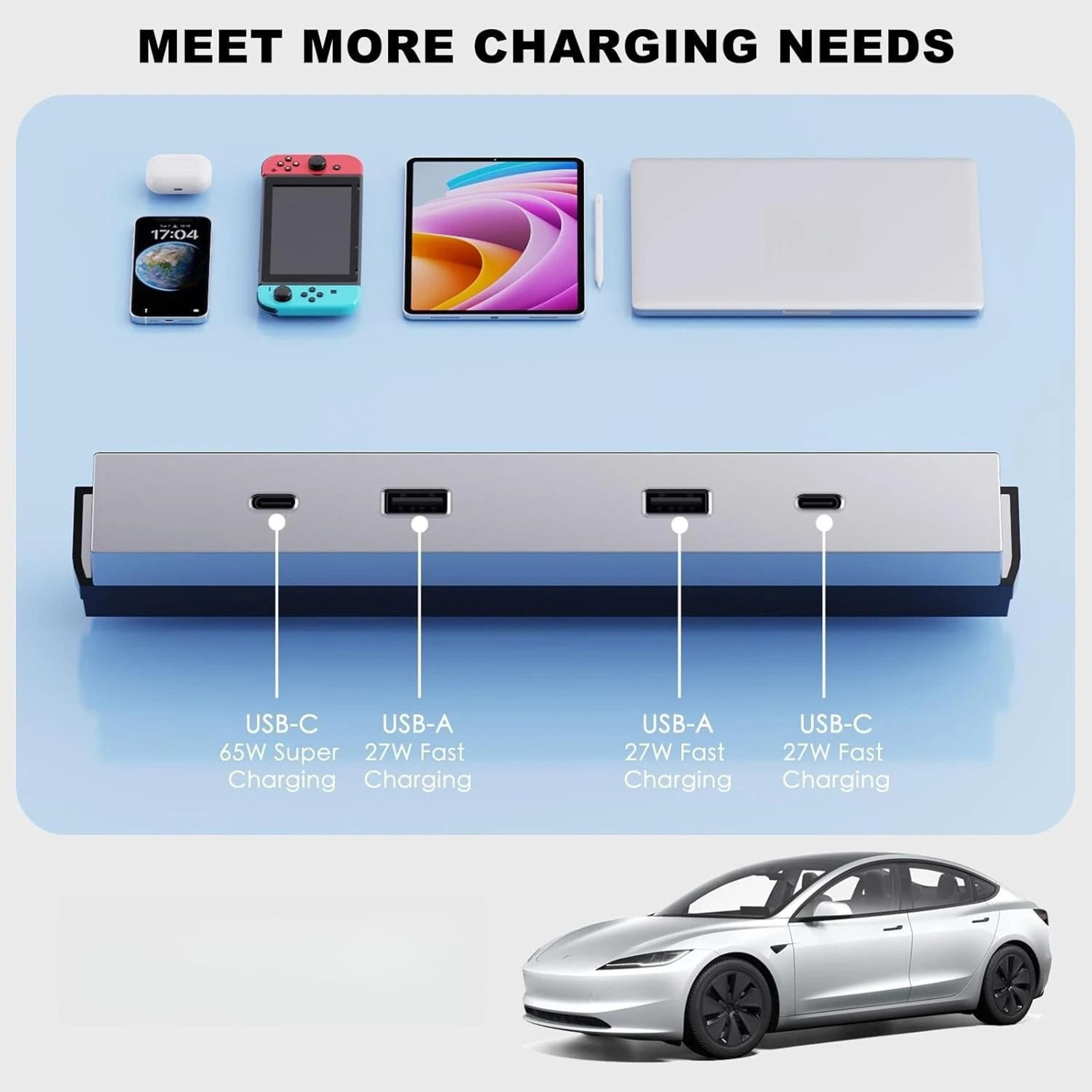 Fast Charging USB Hub Expansion Dock For Tesla Model 3 And Y 4