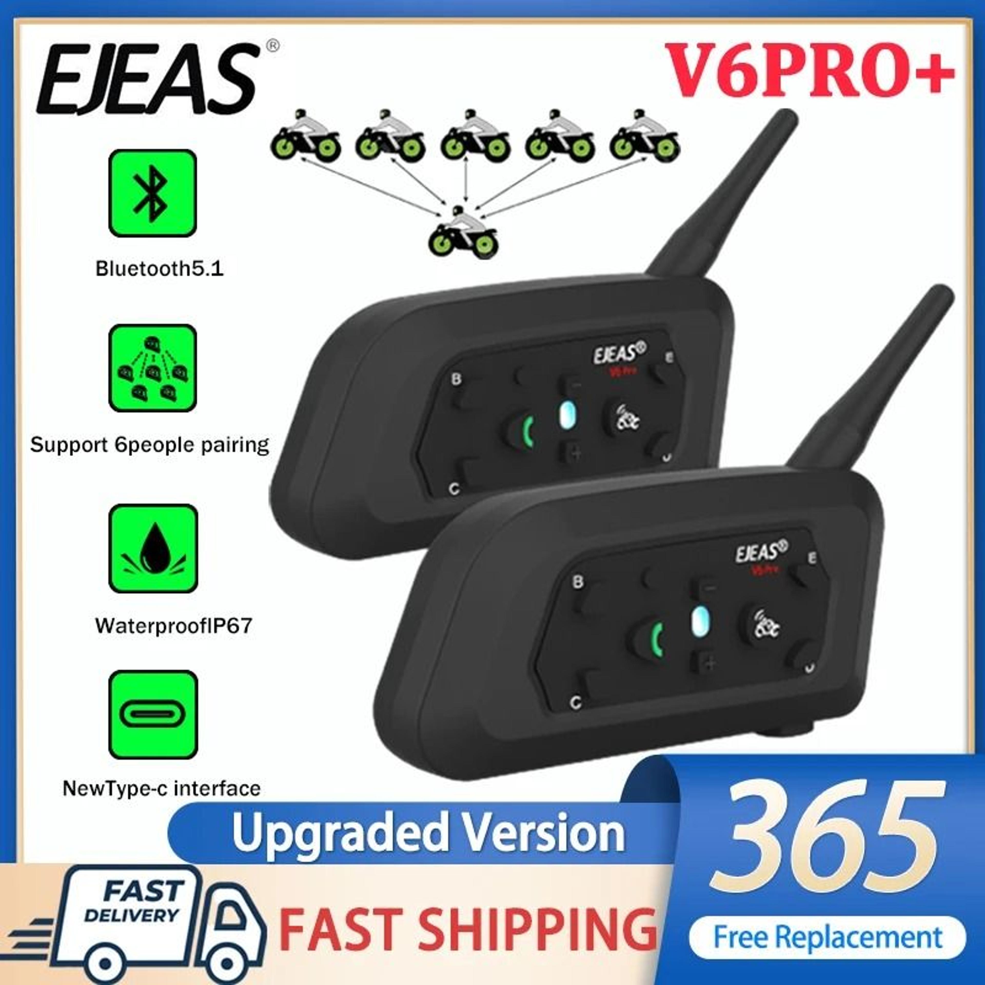 ejeas v6 pro+ waterproof motorcycle helmet bluetooth intercom headset