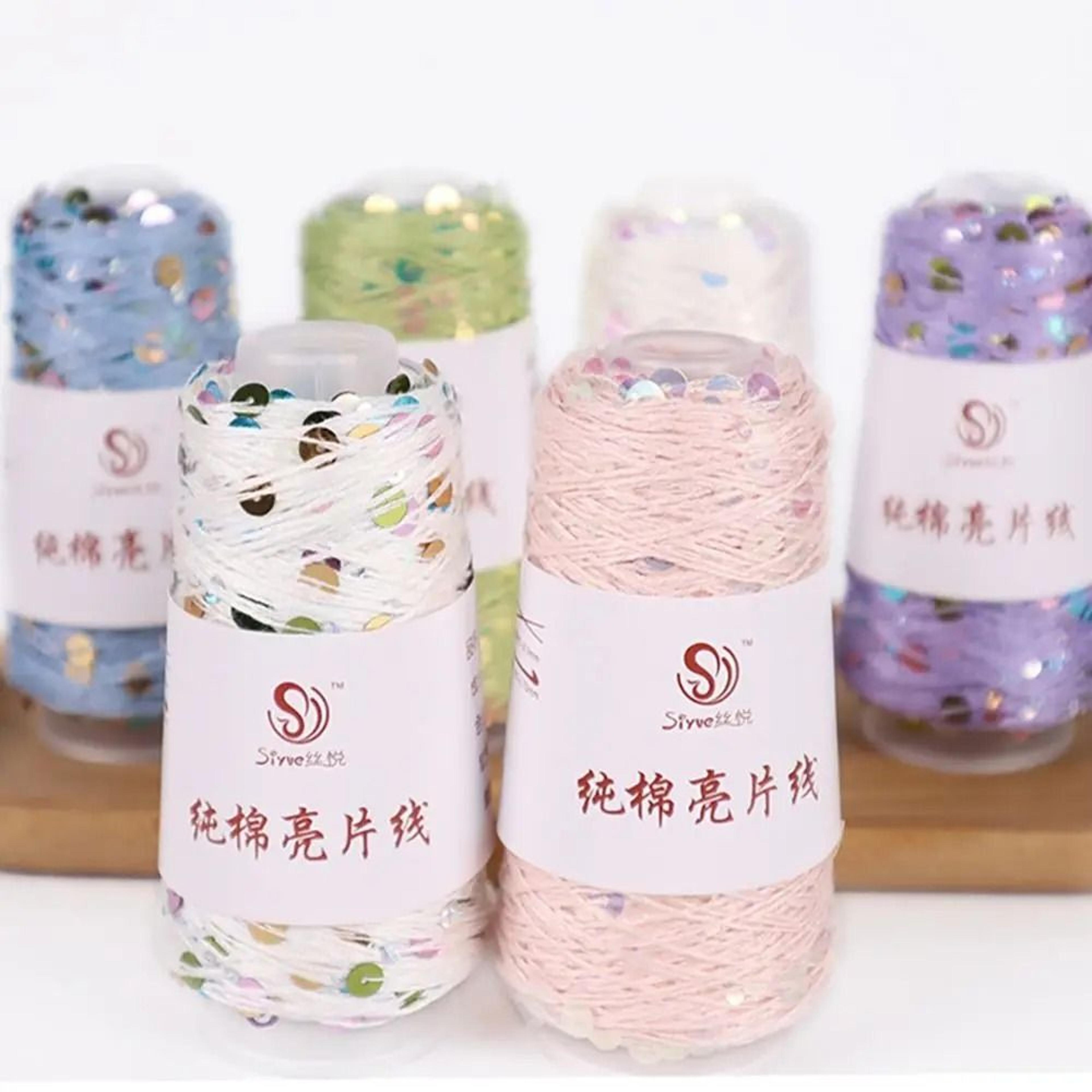 Pure Cotton Beaded Sequin Yarn Spool Decorative Hand Knitting Thread For DIY Accessories 4
