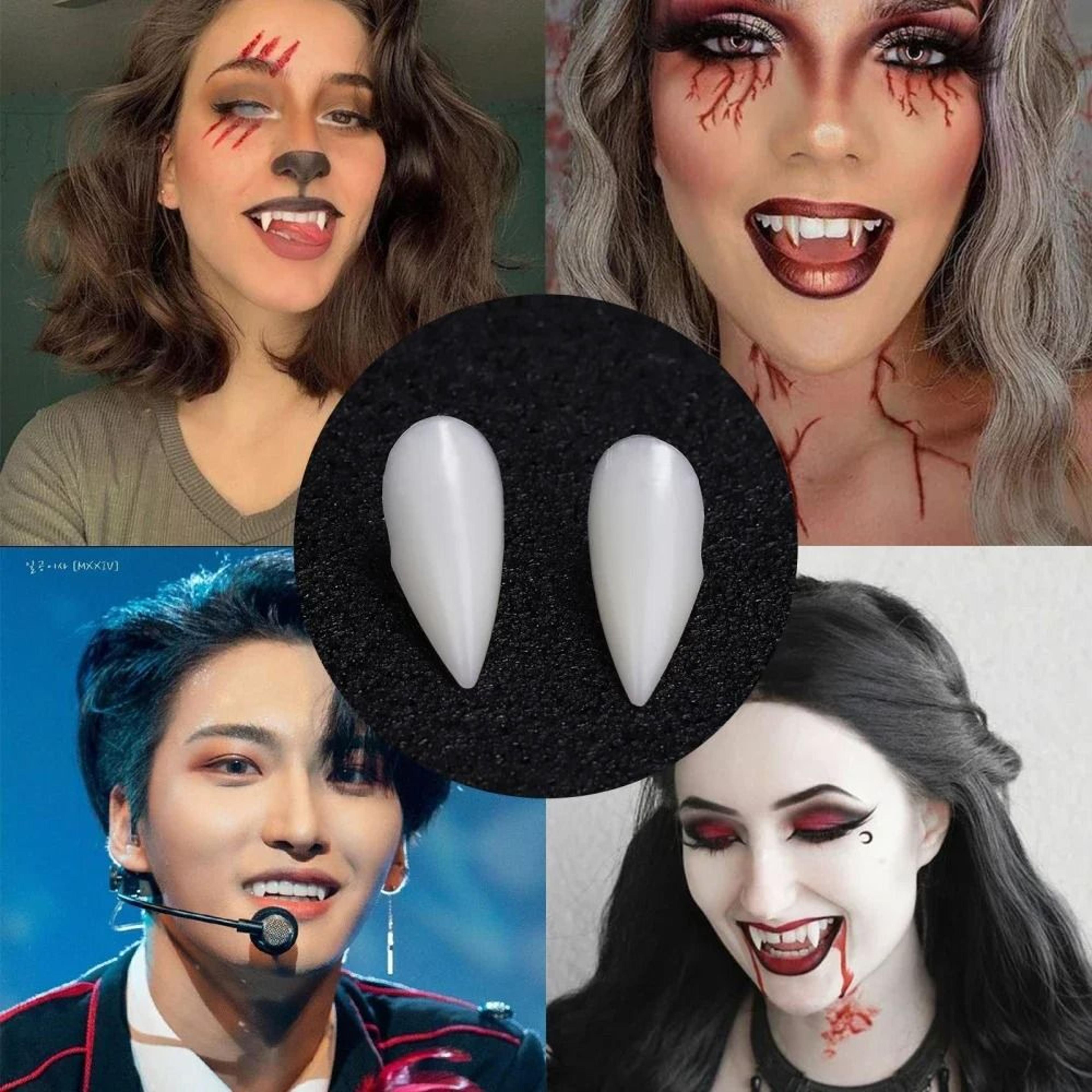 5 Pairs Halloween Vampire Fangs Teeth Set Resin Dentures Cosplay Props With Solid Glue 4