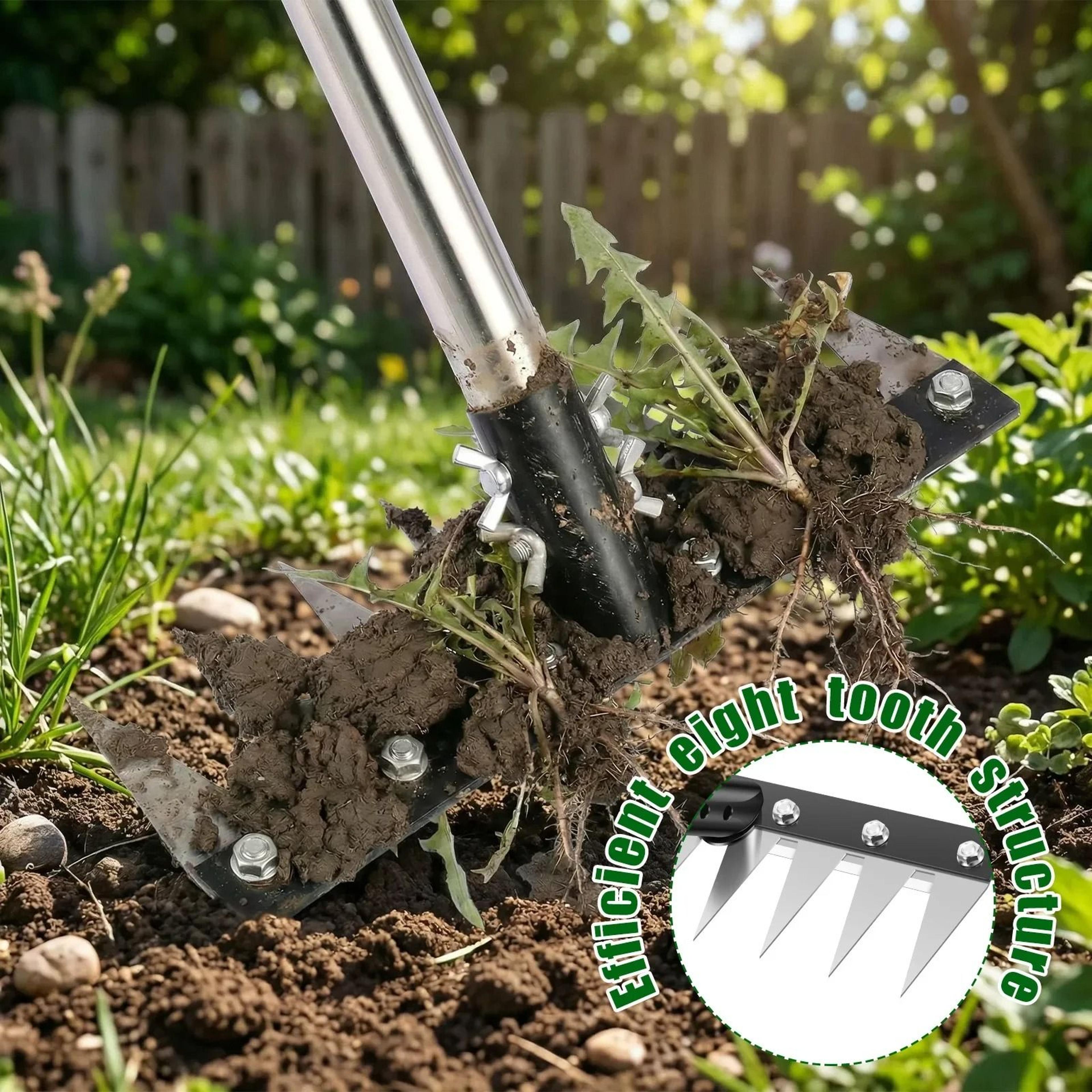 Detachable Manganese Steel MultiTooth Garden Rake Adjustable Weeding Hoe 1