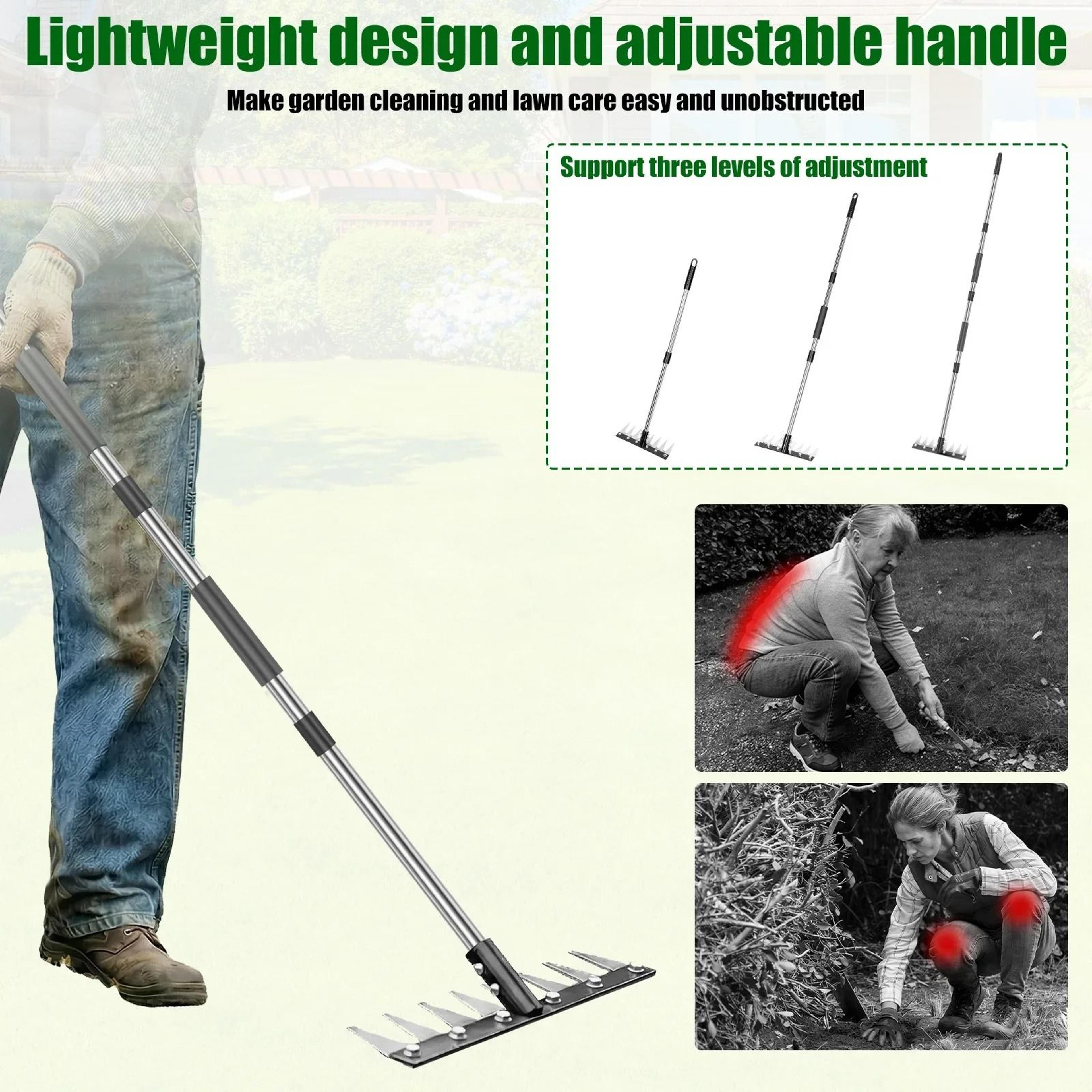 Detachable Manganese Steel MultiTooth Garden Rake Adjustable Weeding Hoe 2