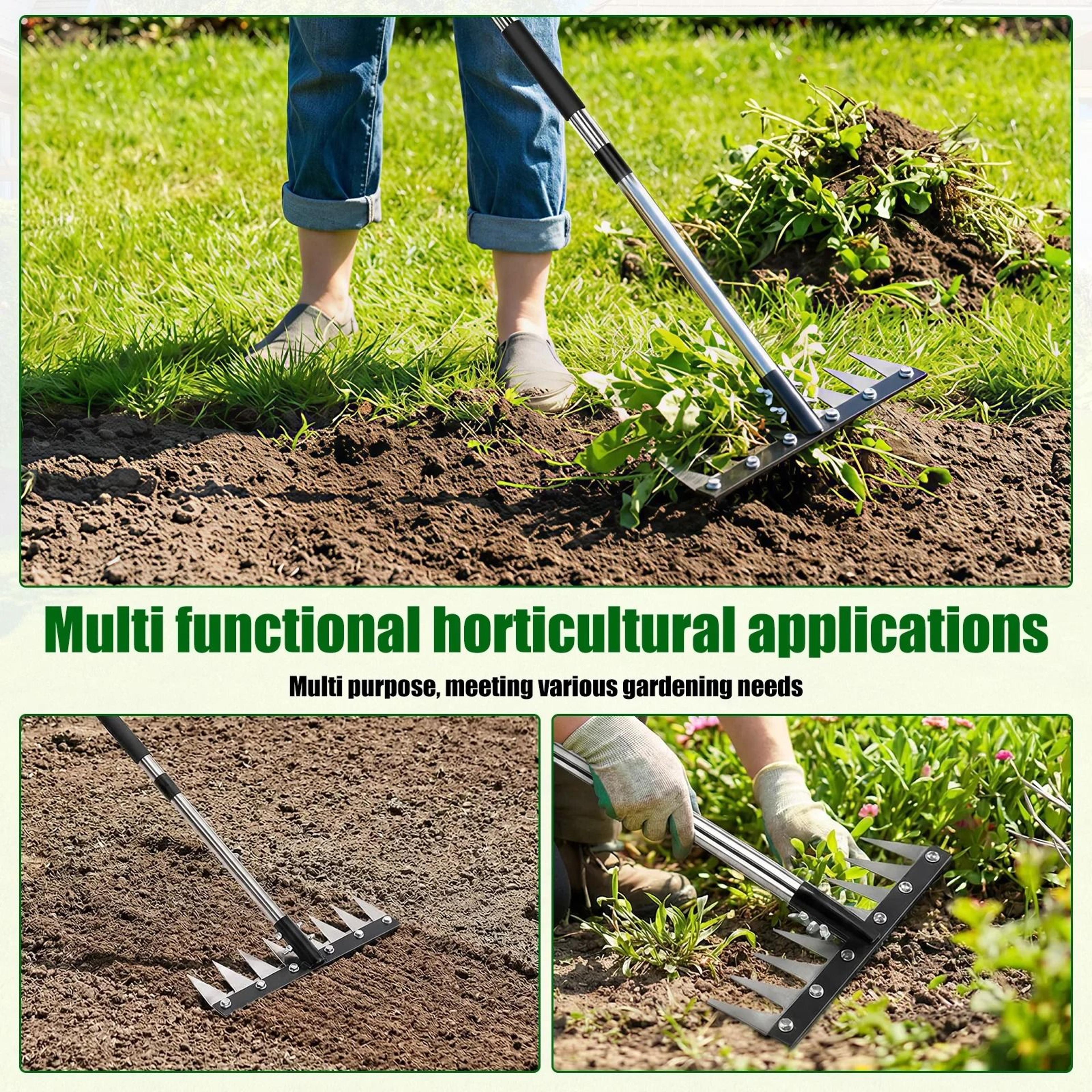 Detachable Manganese Steel MultiTooth Garden Rake Adjustable Weeding Hoe 4