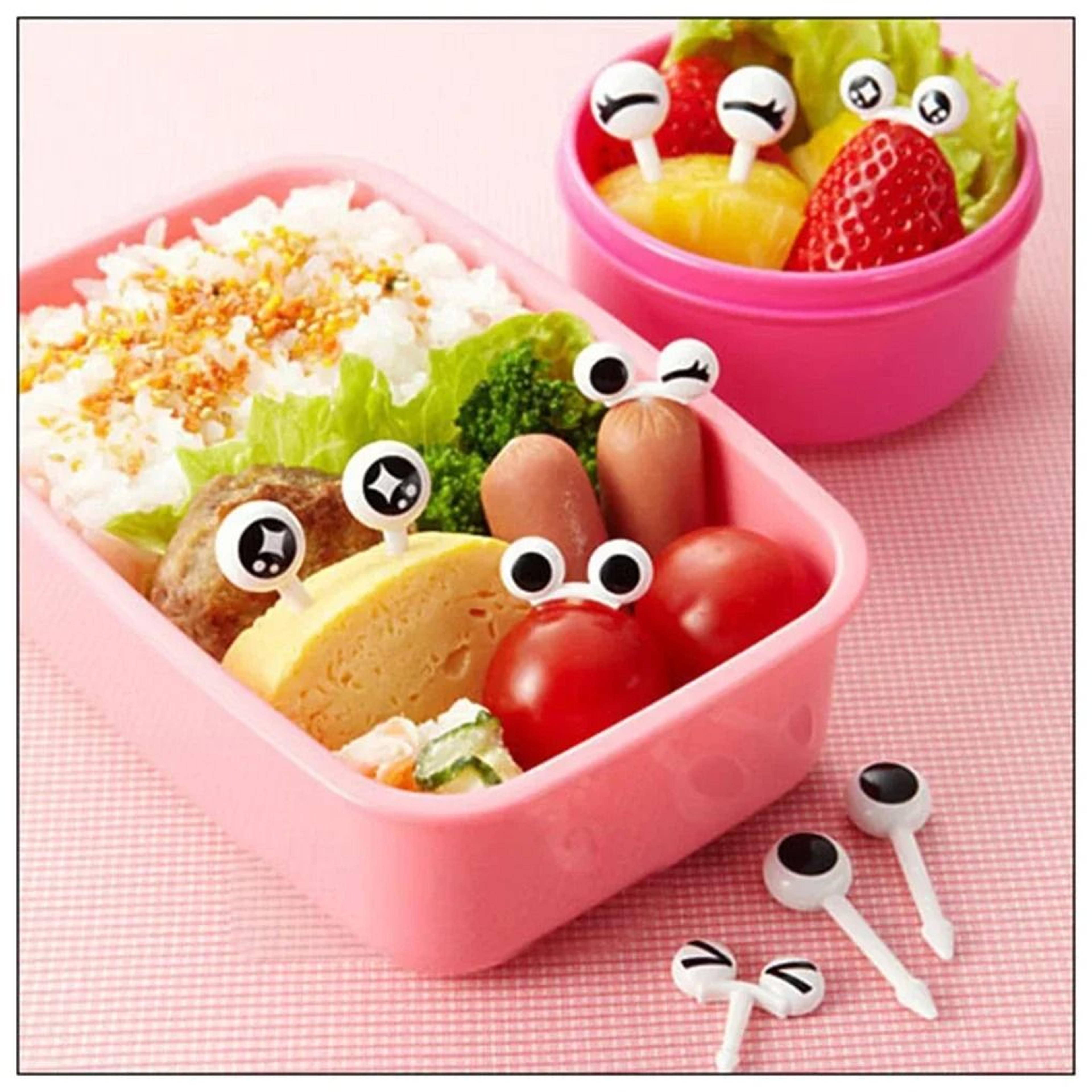 cute cartoon eye plastic fruit toothpicks & bento box decorative food forks set