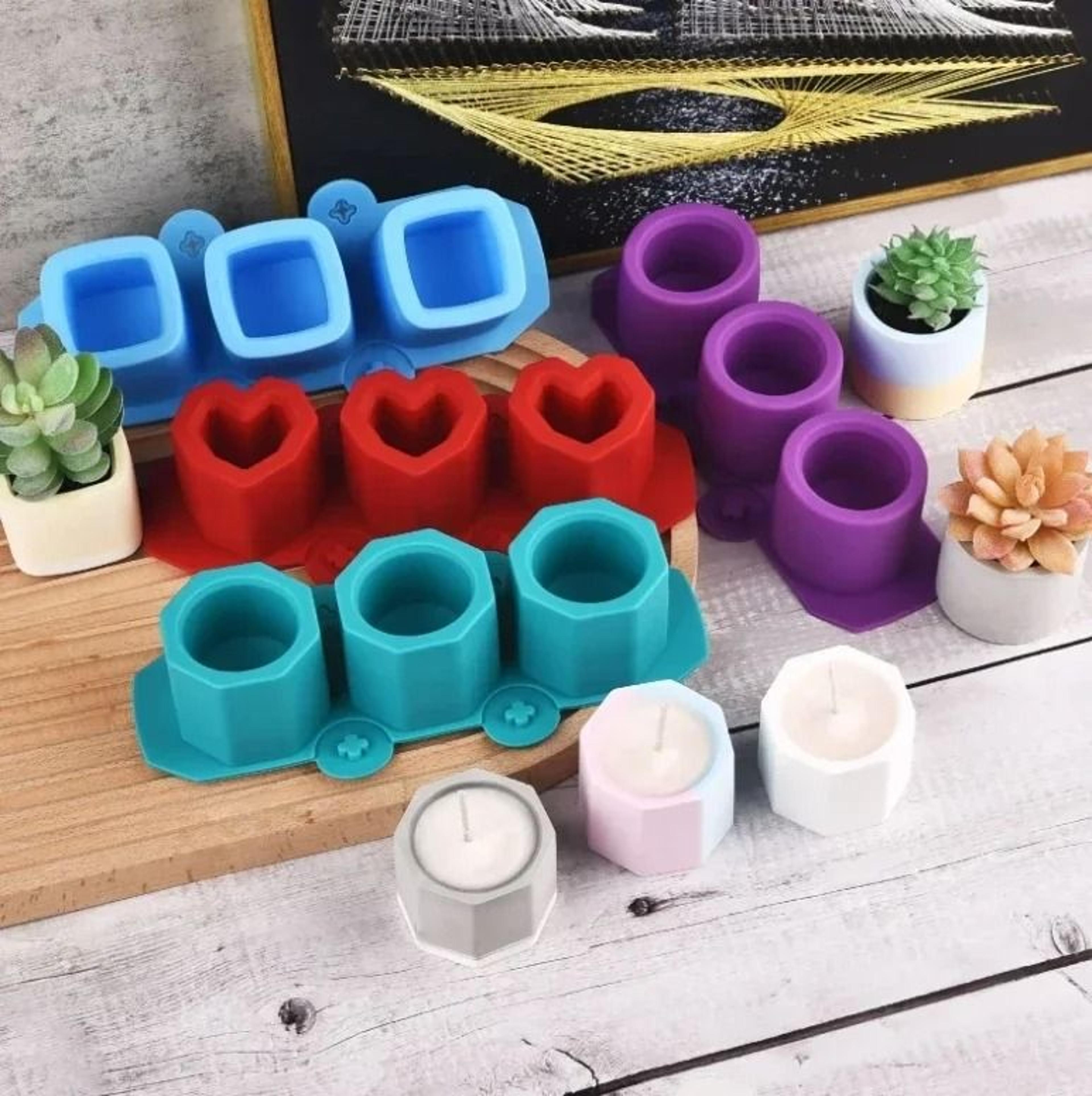 3Hole Round Concrete Flower Pot  Candle Vessel Silicone Mold 1