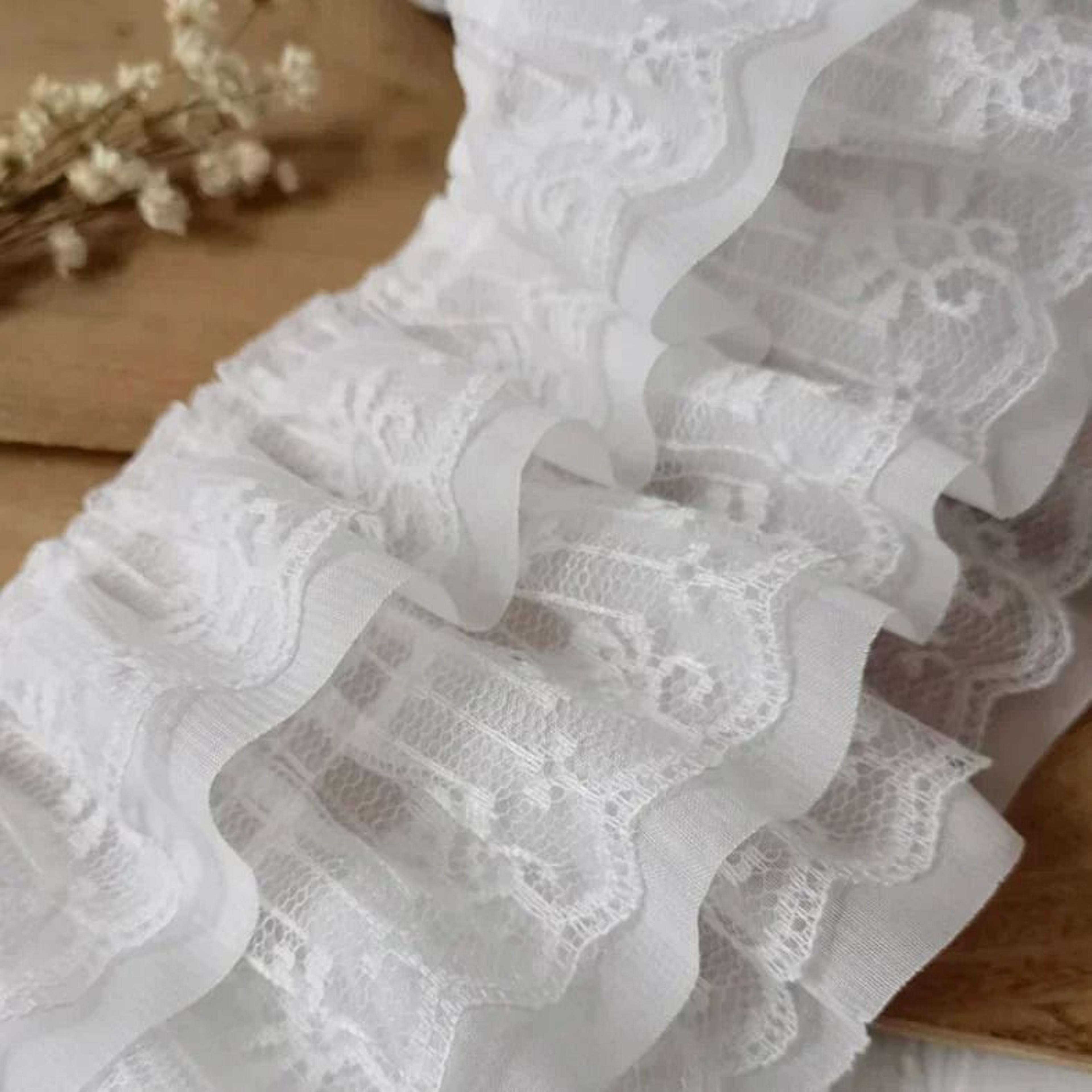 12cm three-layer 3d pleated mesh chiffon embroidered ruffle trim