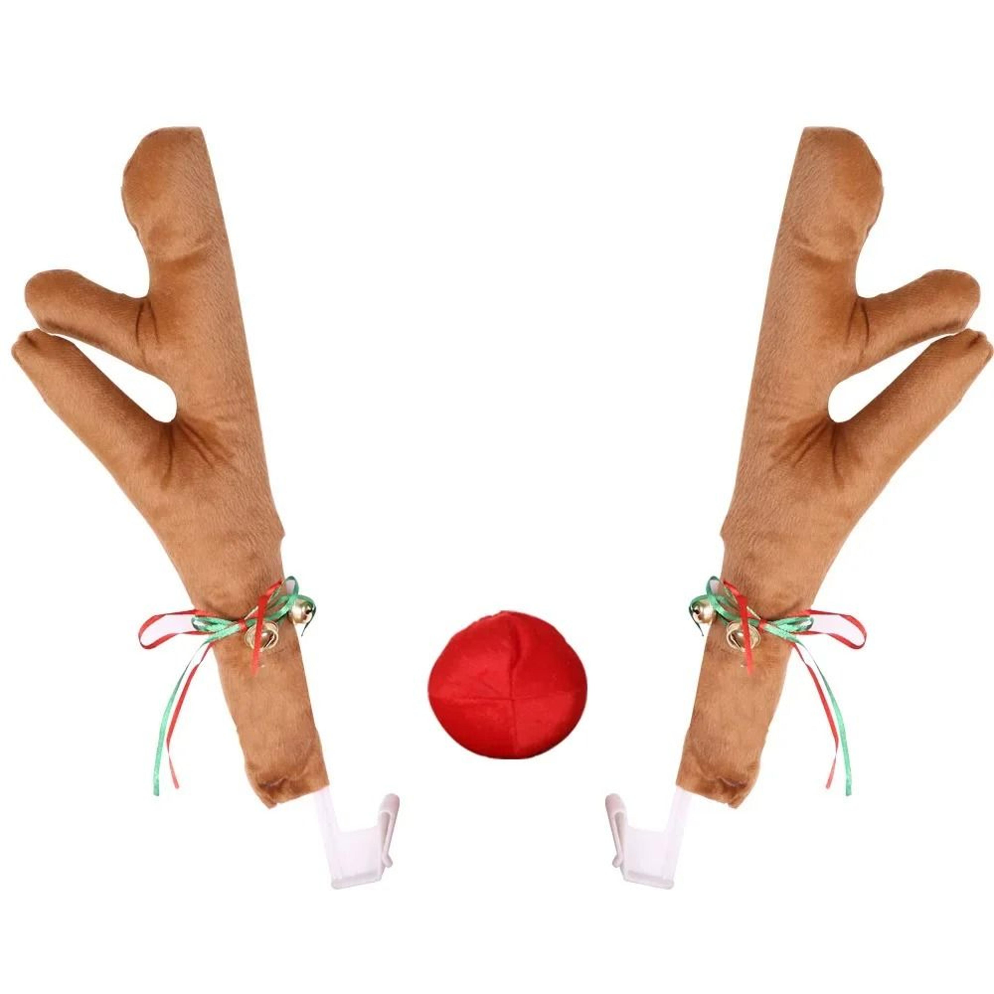 Christmas Car Decoration Kit  Deer Horn Antlers Red Nose  Tail Holiday Set 8