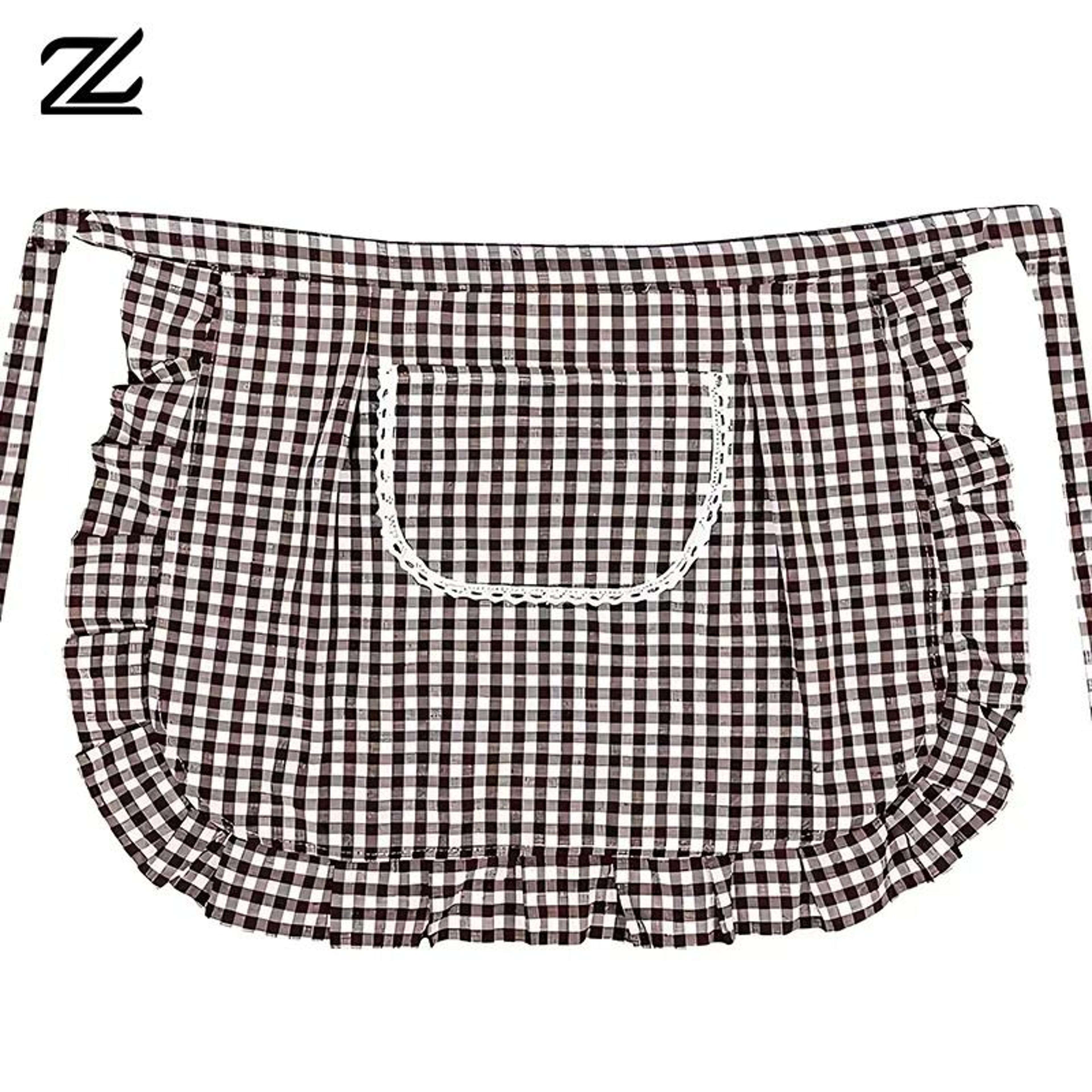 Lace Plaid HalfWaist Apron With Pocket Cotton Material 4