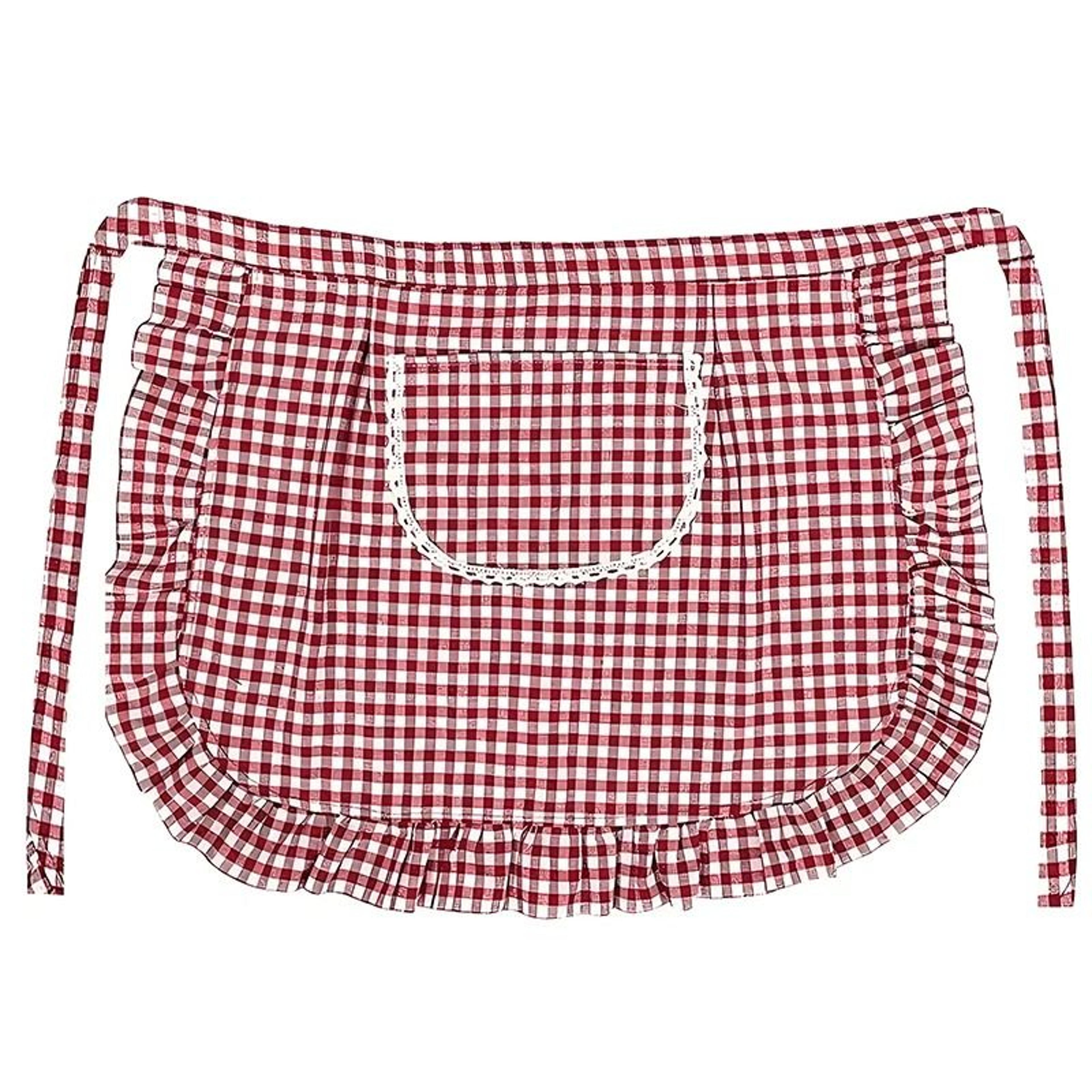 Lace Plaid HalfWaist Apron With Pocket Cotton Material 9
