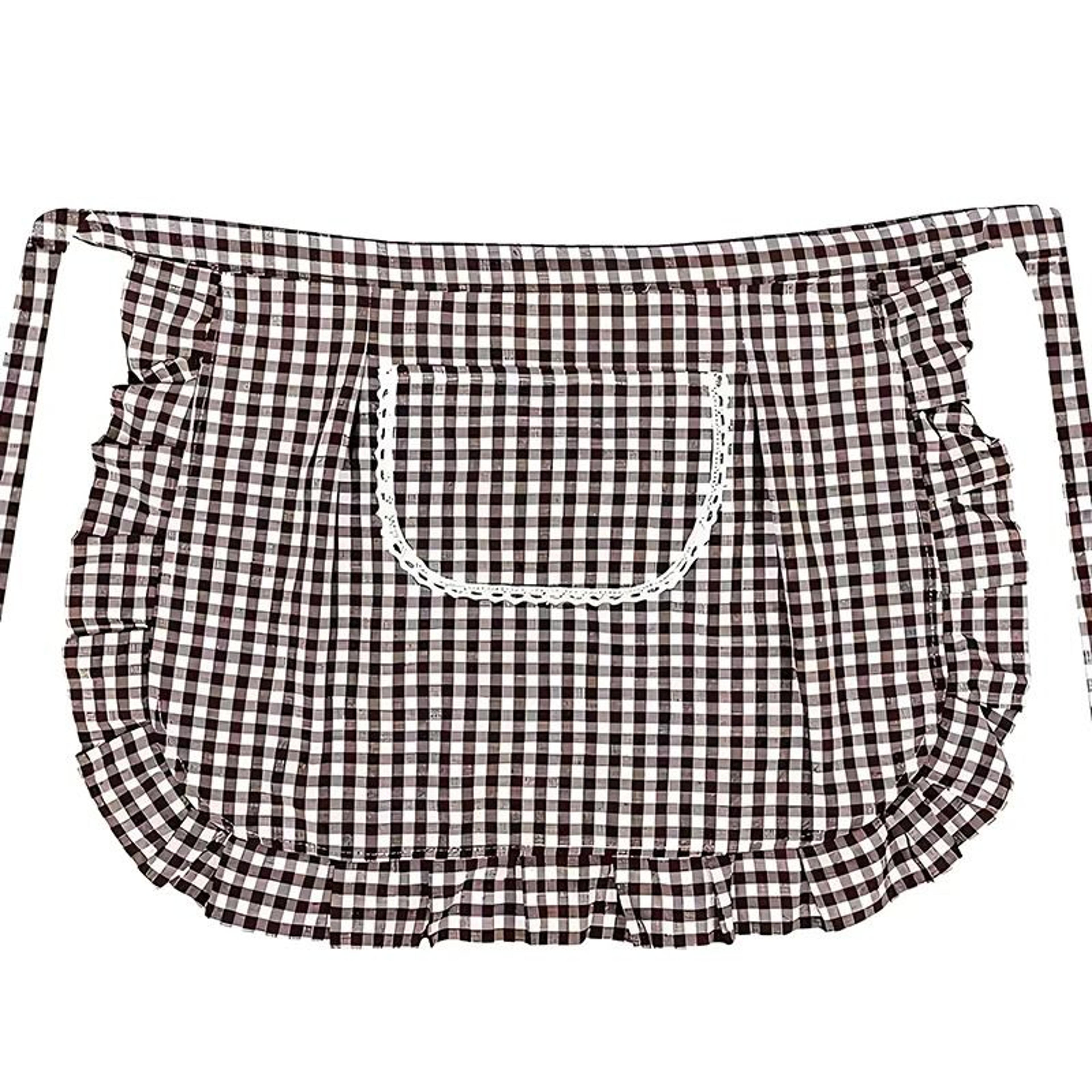 Lace Plaid HalfWaist Apron With Pocket Cotton Material 8