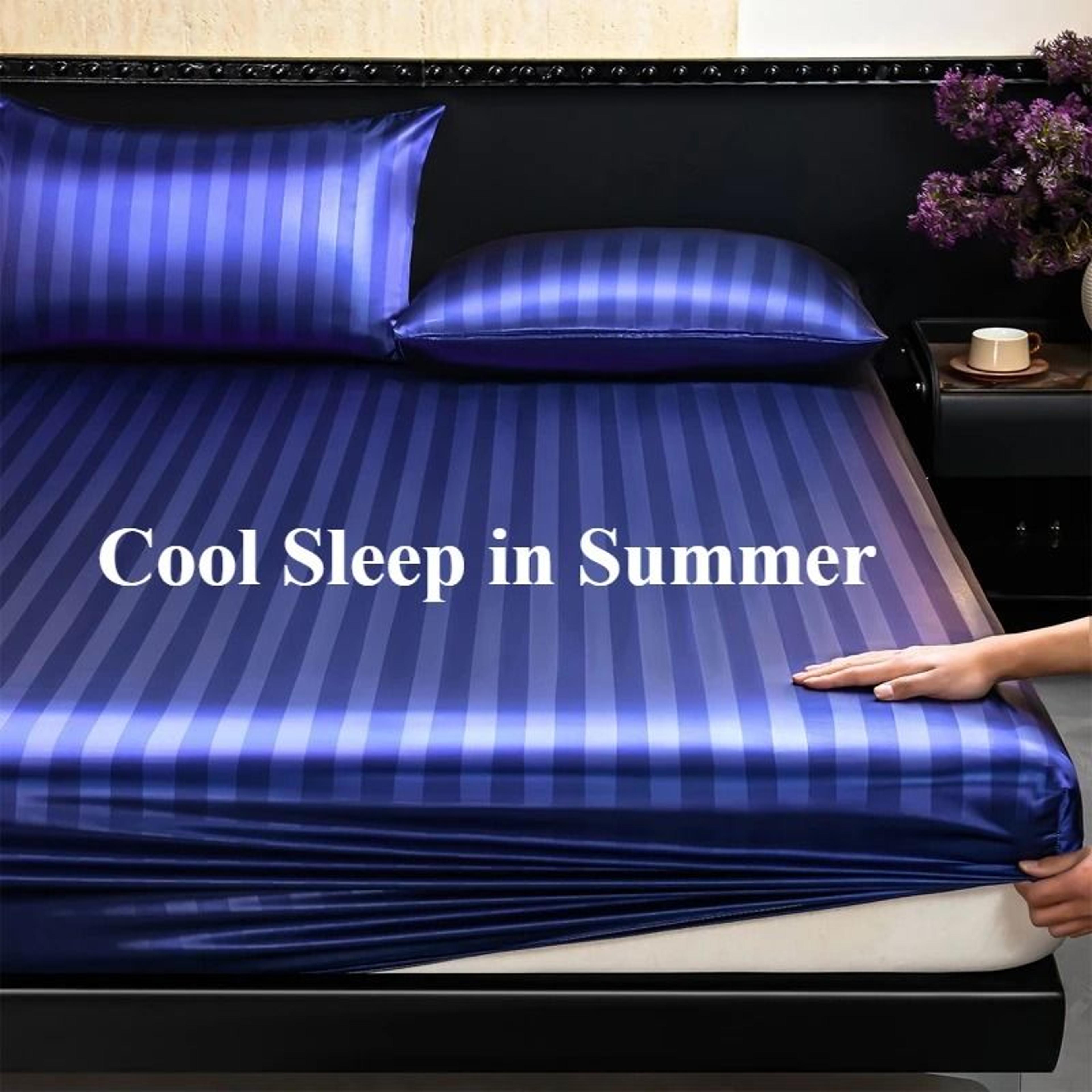 luxury satin striped silky soft fitted sheet (deep pocket mattress cover)