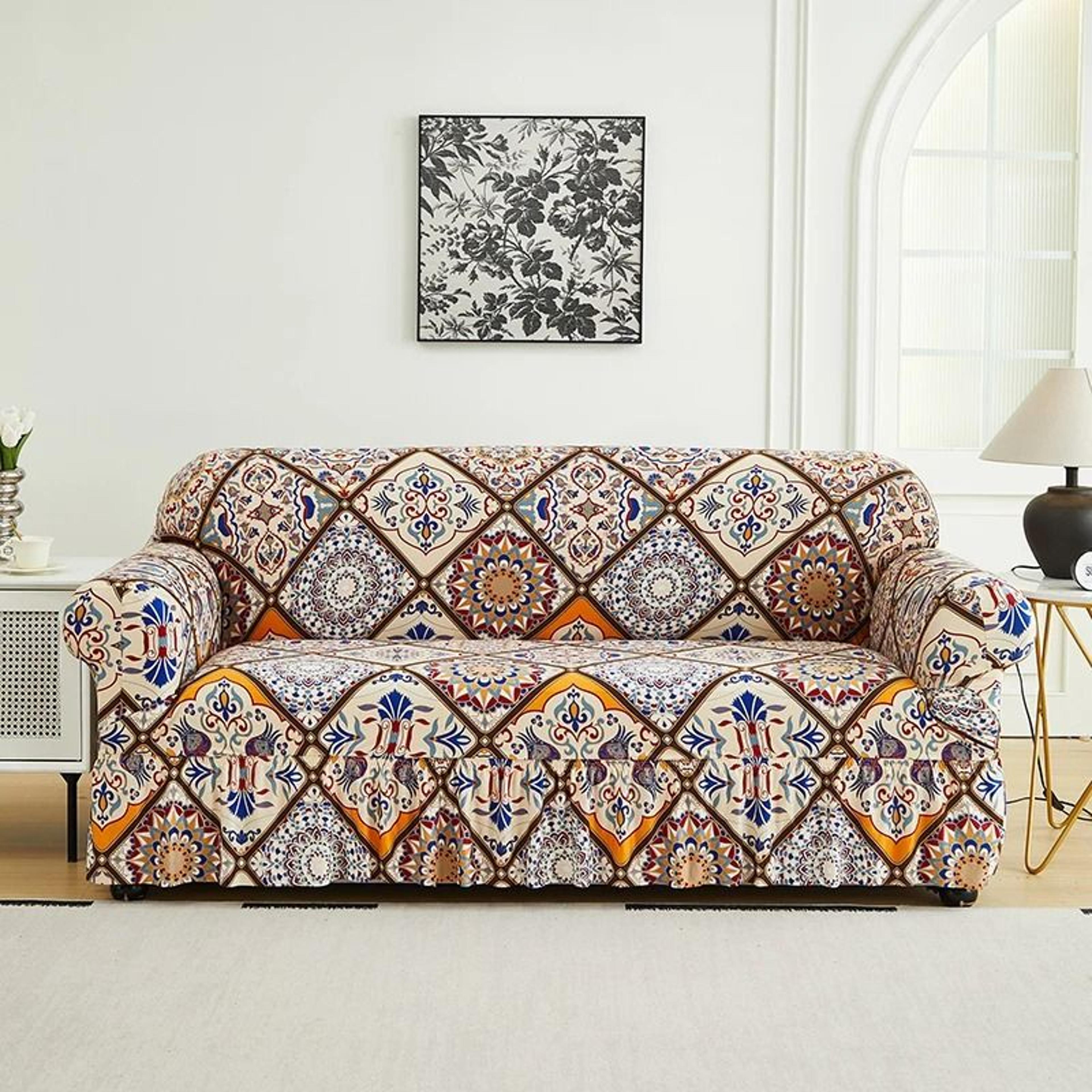 Printed Full Coverage Elastic Sofa Cover With Skirt Decorative Stretch Couch Slipcover 11