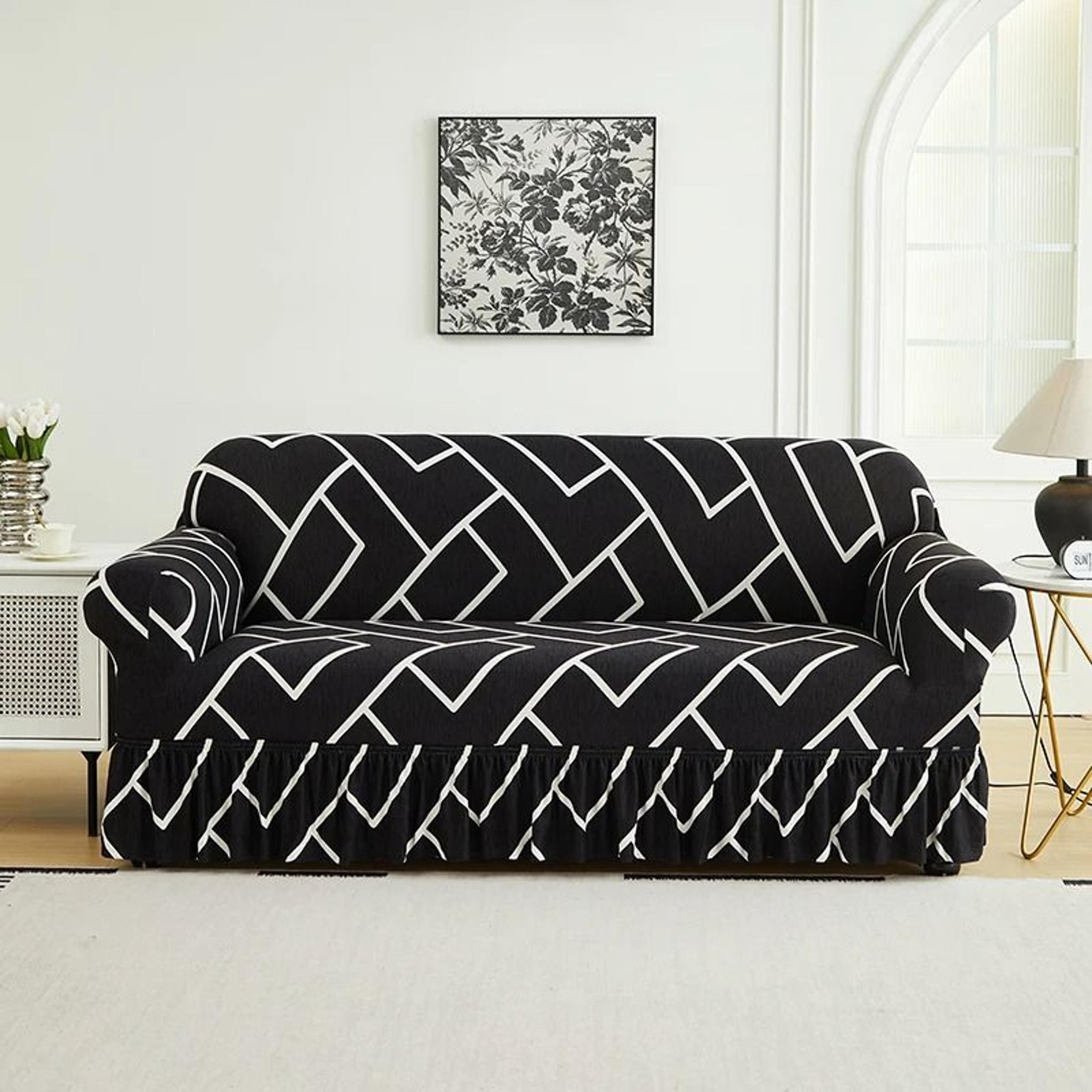 Printed Full Coverage Elastic Sofa Cover With Skirt Decorative Stretch Couch Slipcover 8