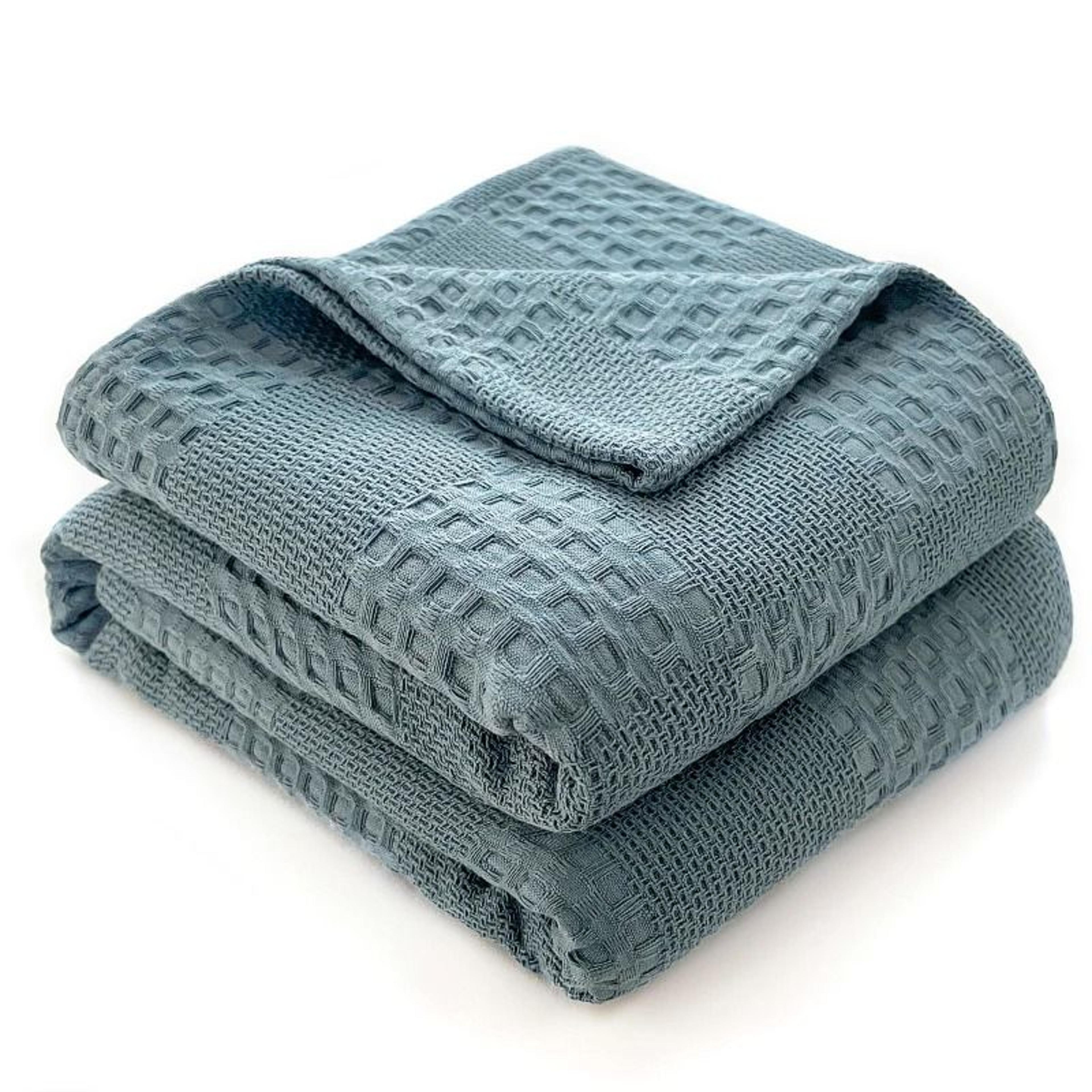 100 Cotton Waffle Weave Throw Blanket Soft Breathable Plaid Blanket For Sofa  Bed 7