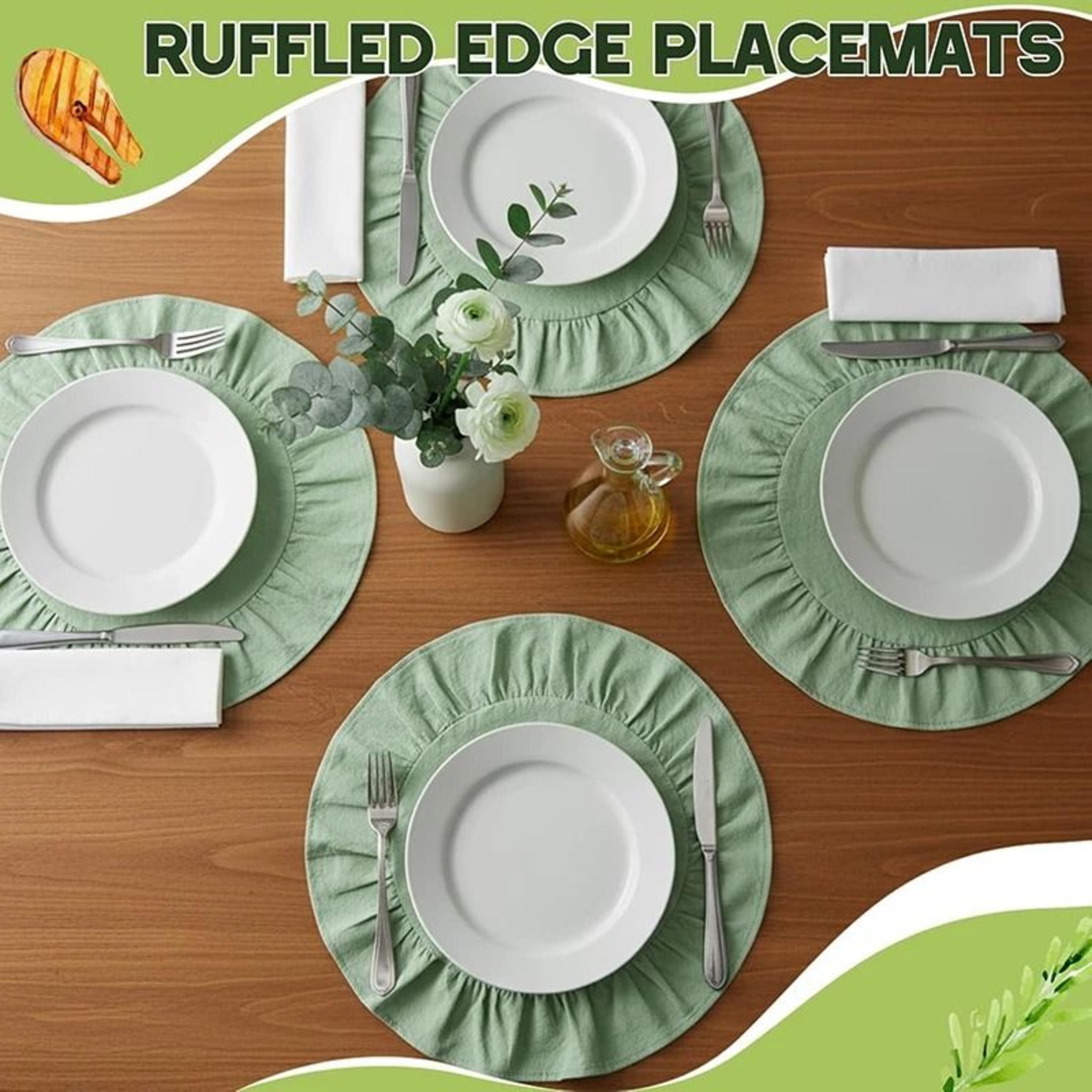 Set Of 4 Ruffle Placemats  Washable Cloth Napkins Farmhouse Table Mats For Dining Weddings  Home De 4