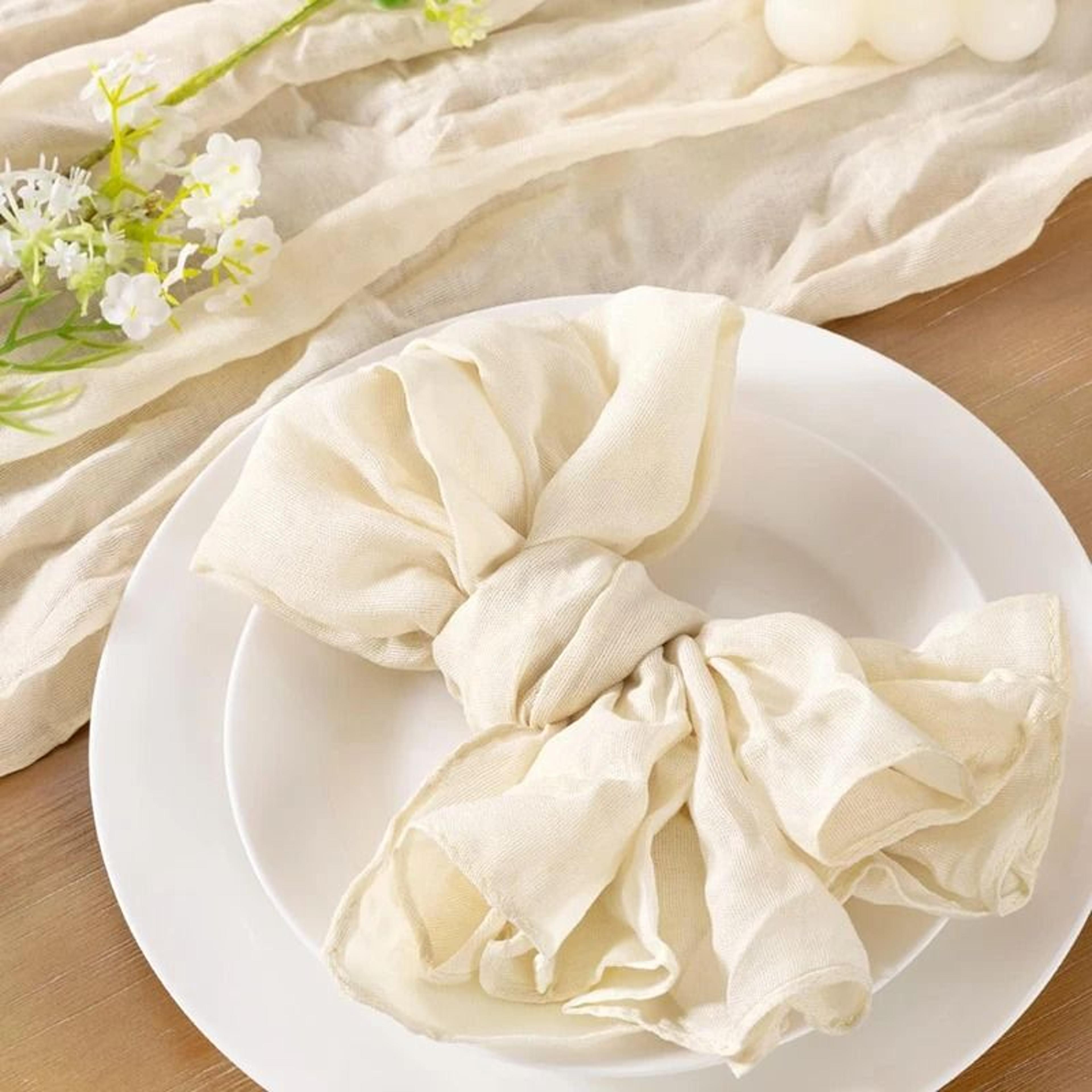 Beige Cheesecloth Gauze Napkins  Set Of 6 Washable 197x197 Inch Dinner Table Napkins For Weddings   4