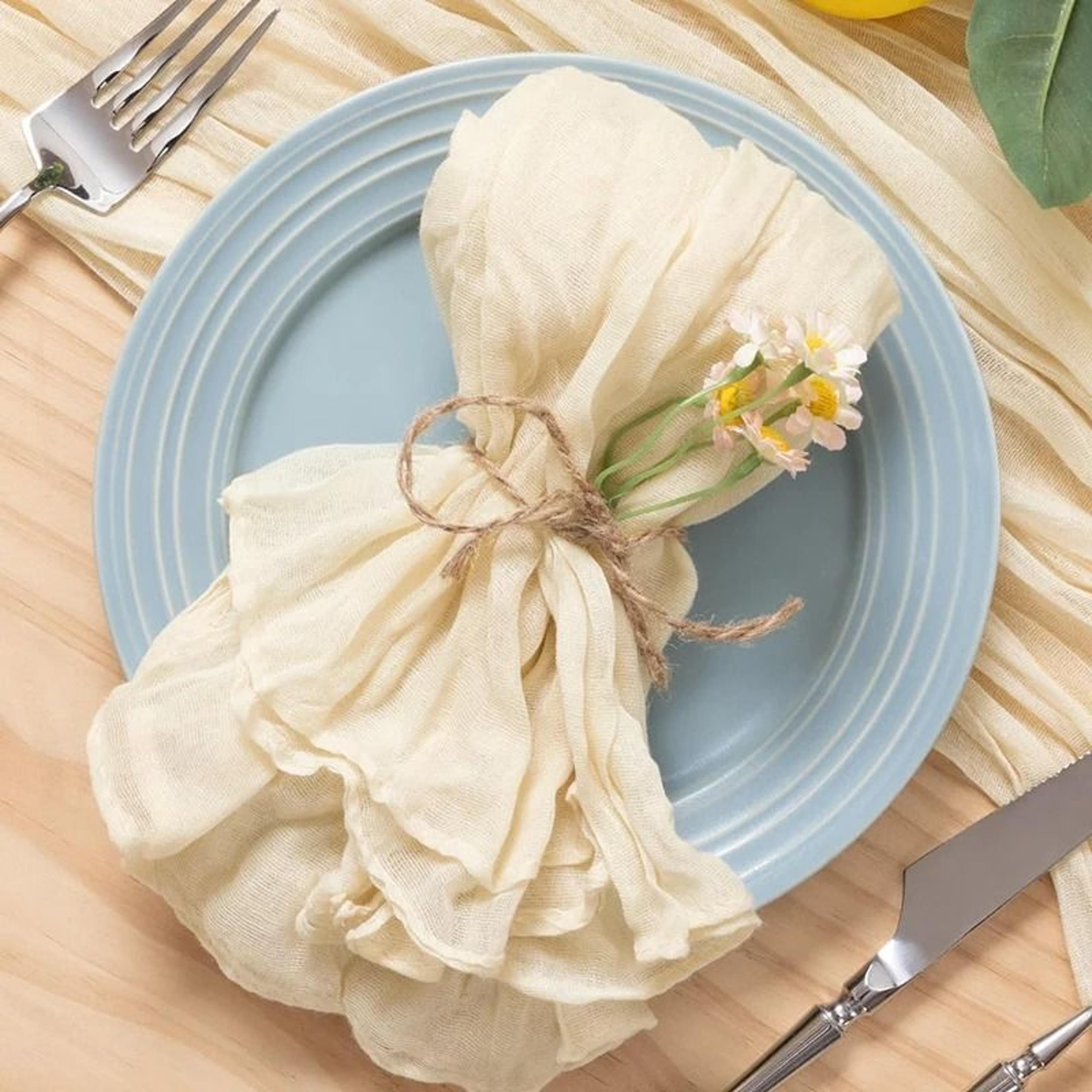 Beige Cheesecloth Gauze Napkins  Set Of 6 Washable 197x197 Inch Dinner Table Napkins For Weddings   11
