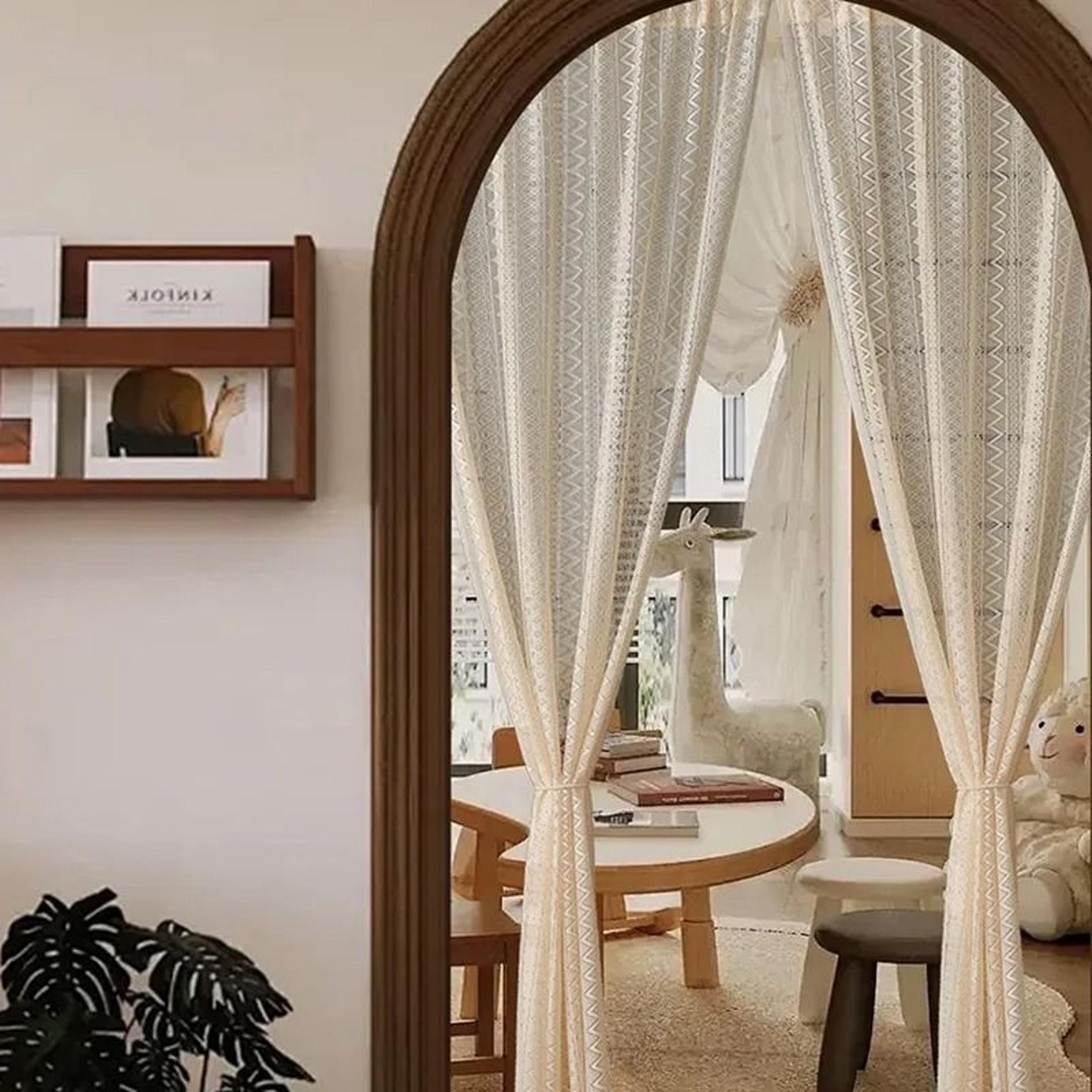 Boho Crochet Lace SemiSheer Window Curtain Panel Hollow Knitted Drapery With Tassels For Living Roo 5