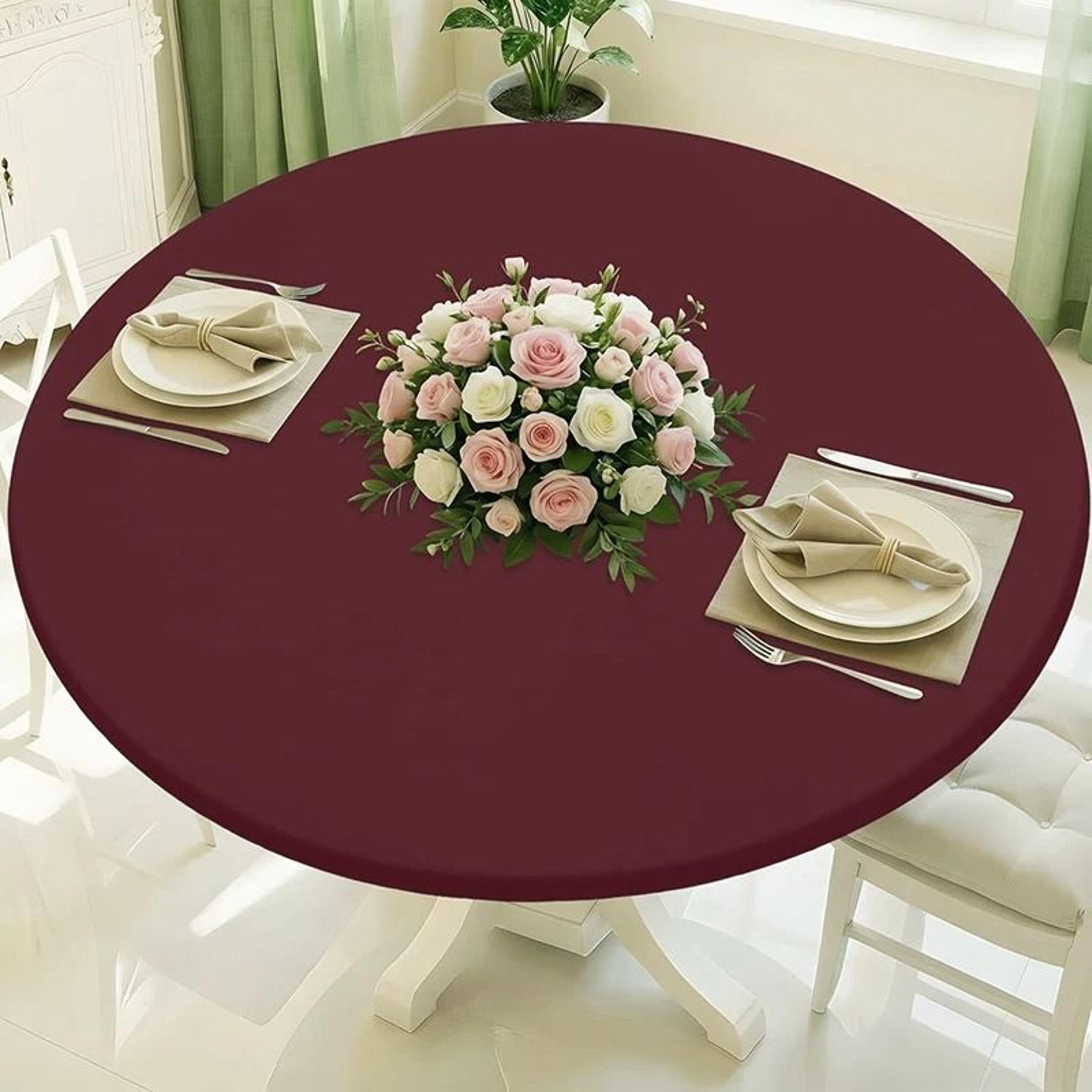 Round Spandex Elastic Tablecloth Dustproof Stretch Fitted Cover For Picnic Dining  Wedding 9