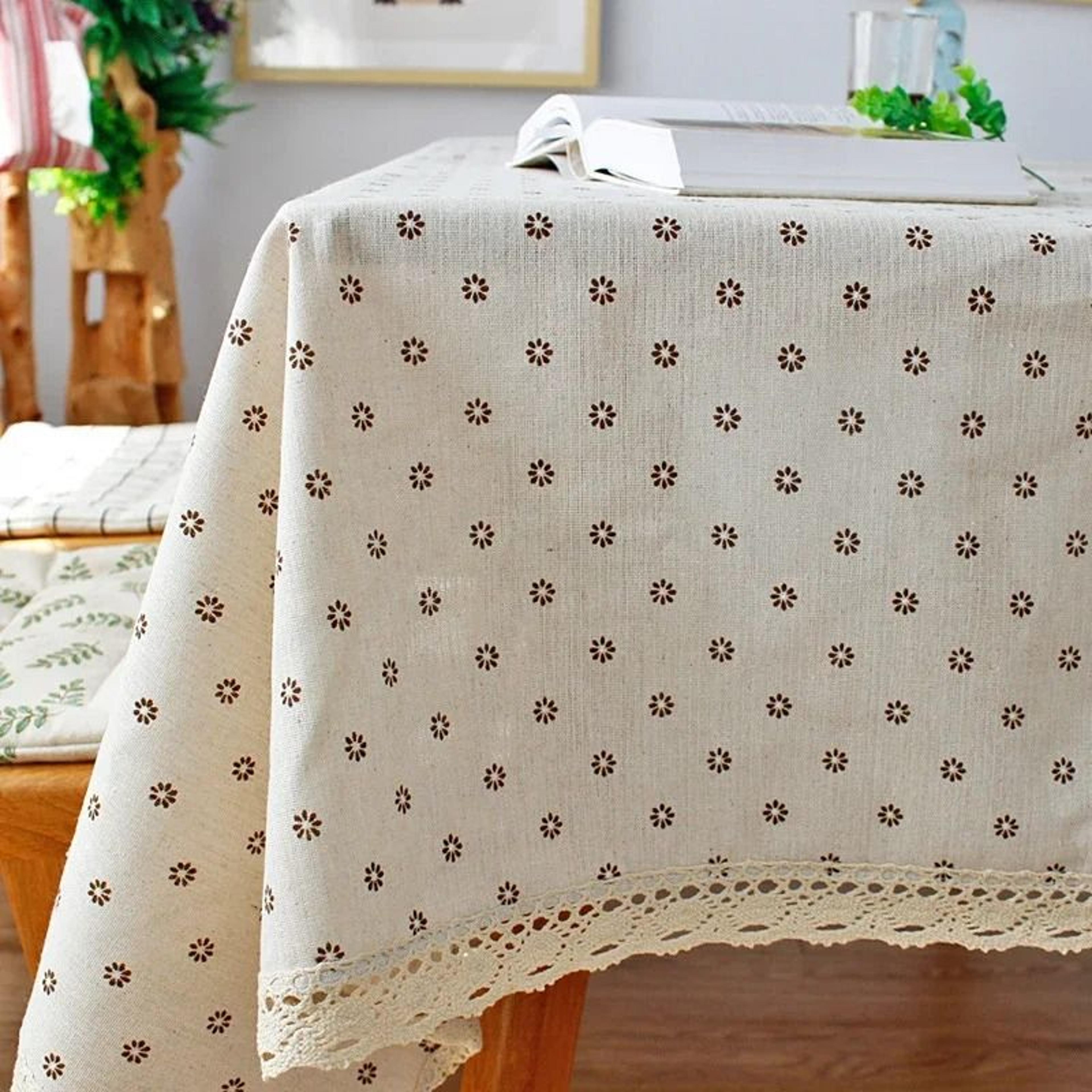 Blue Bohemian Floral Tassel Tablecloth DustProof Rectangle Fabric Cover For Kitchen  Holiday Party 8