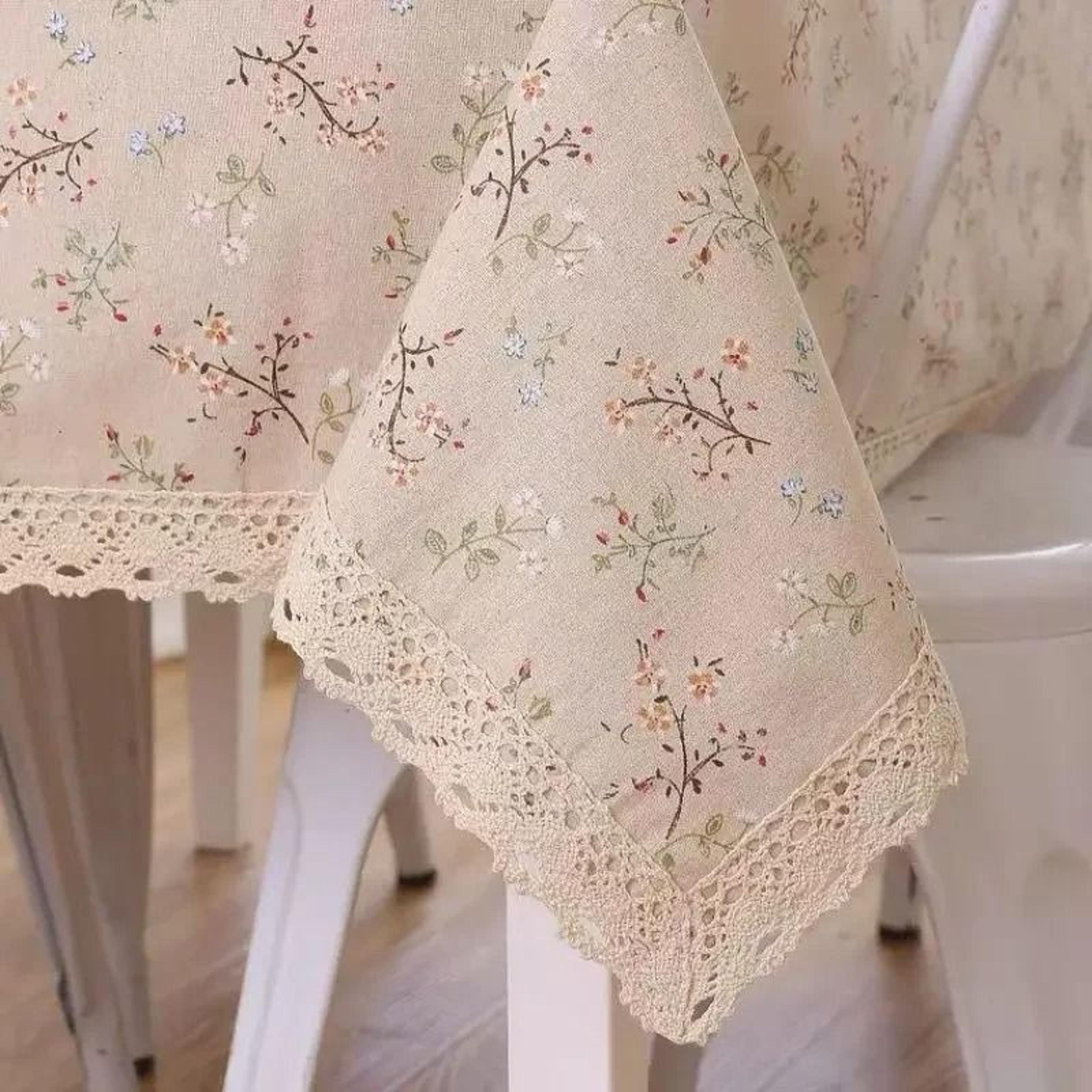 Blue Bohemian Floral Tassel Tablecloth DustProof Rectangle Fabric Cover For Kitchen  Holiday Party 13