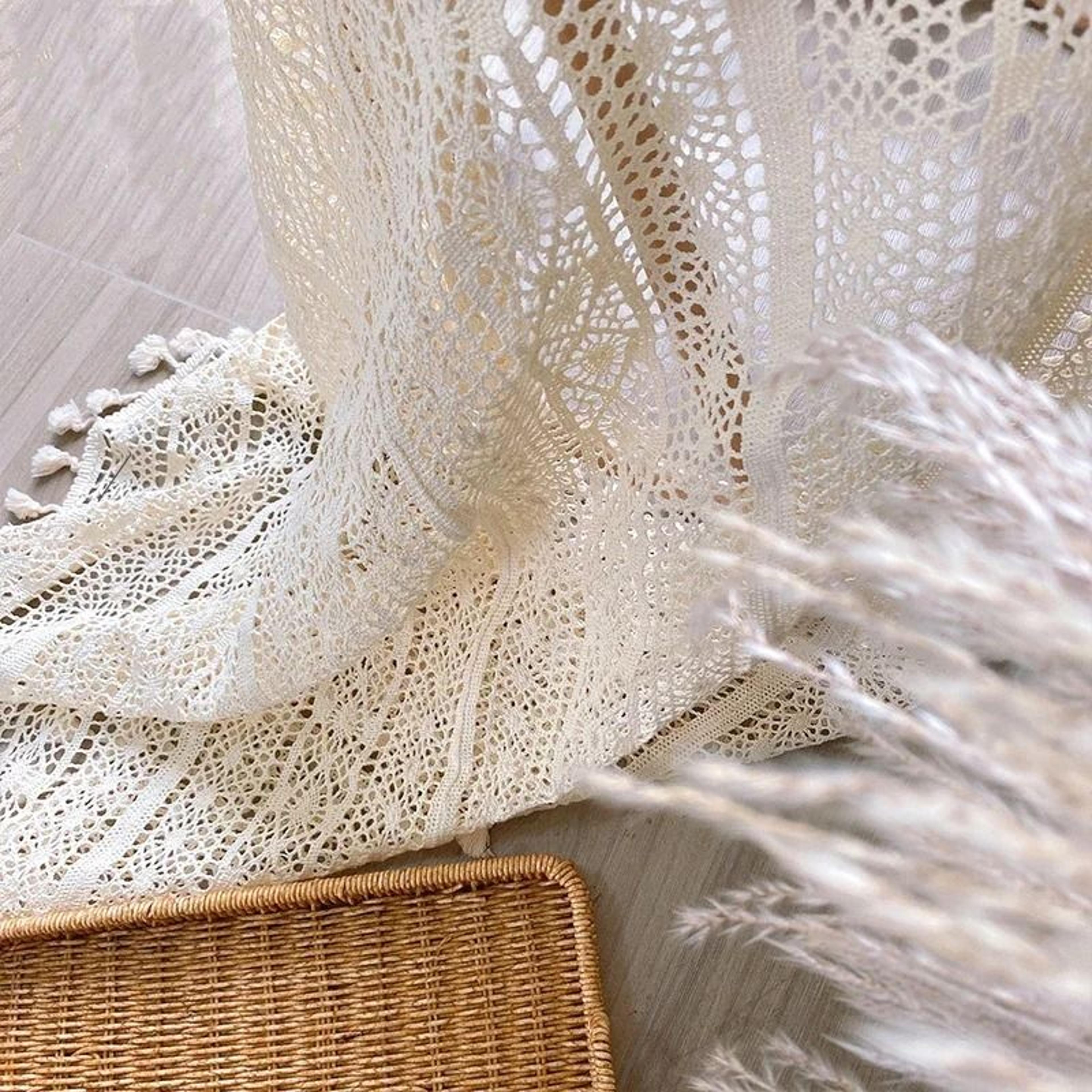 1 Panel Boho Handmade Crochet Curtain Vintage Farmhouse HollowOut Knitted Lace Light Filtering Wind 8