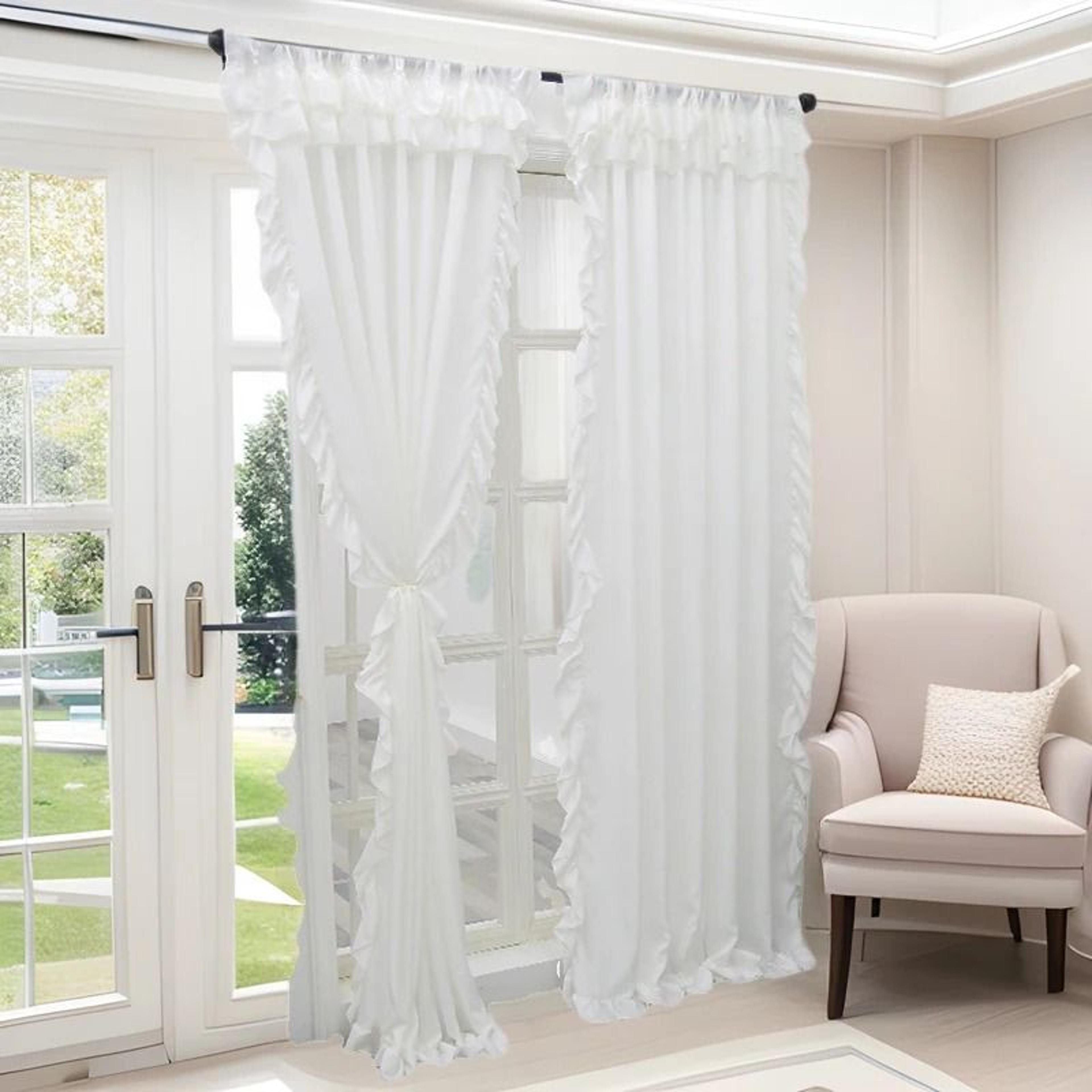 white soft fabric ruffle curtain (rod pocket light filtering window drape for bedroom & girls room)