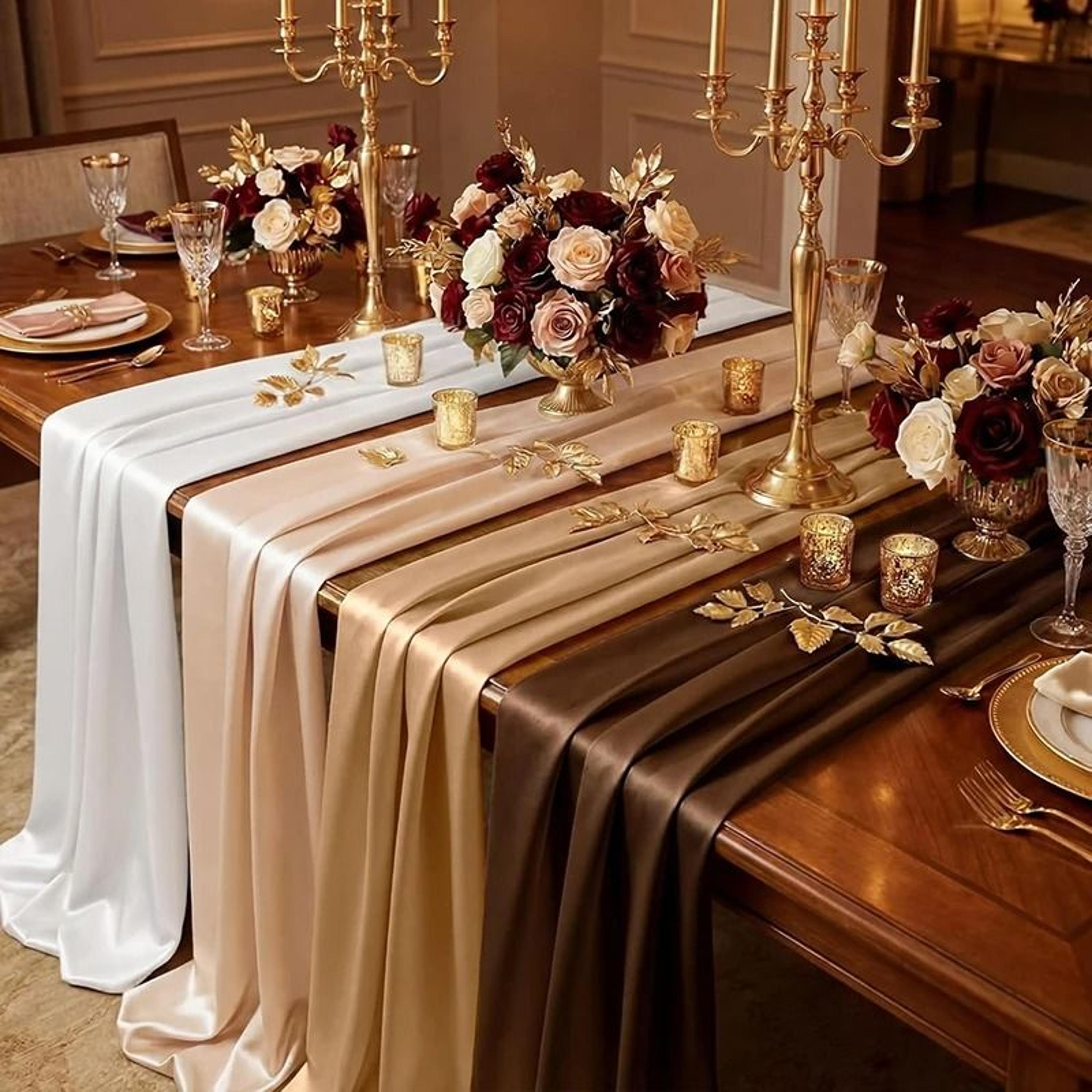 multi-functional satin table runner & silky scarf shawl (lustrous fabric decor for wedding, bridal shower & home)