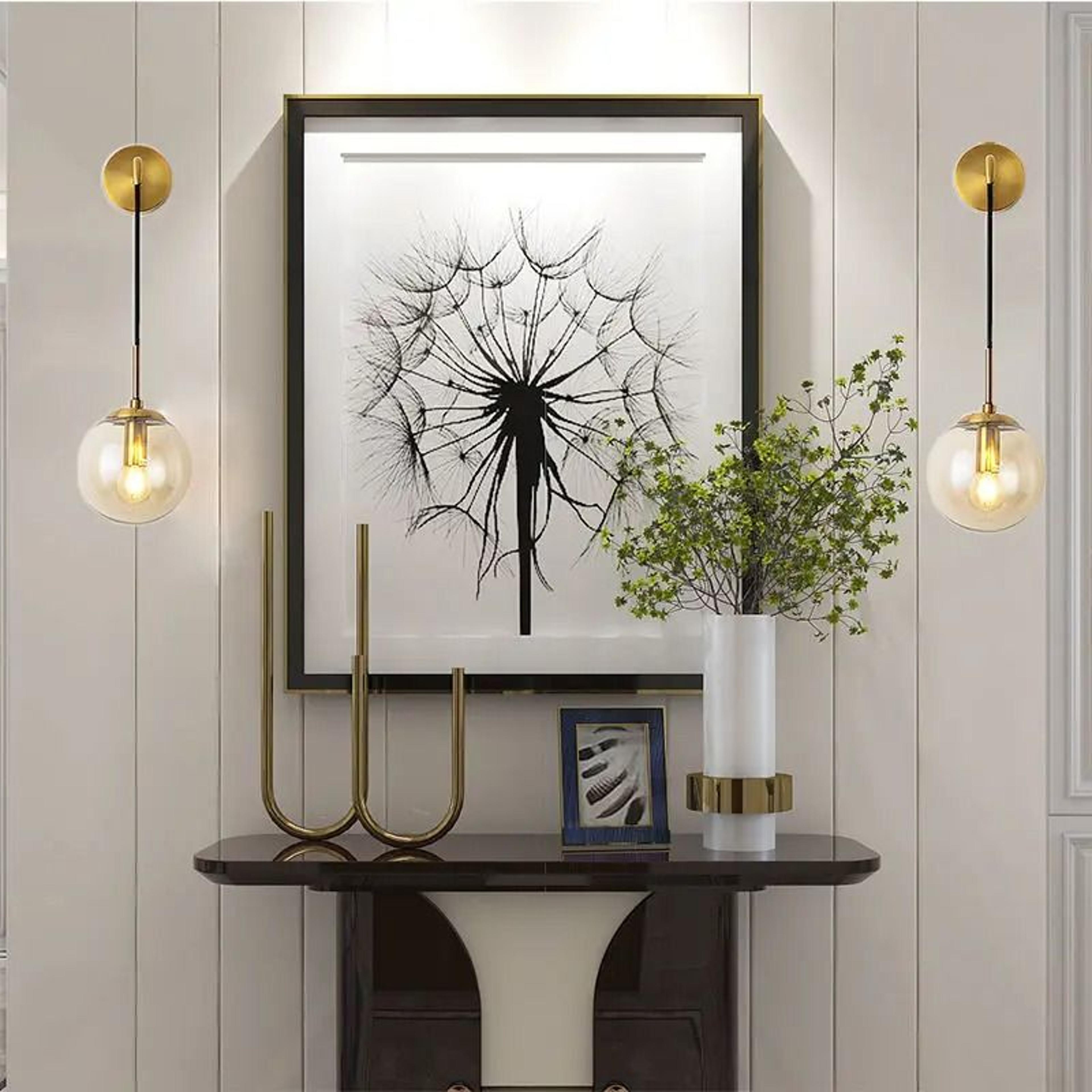 Nordic Brass Gold Ball Glass Wall Sconce Modern Sphere Lamp For Living Room Bedside  Mirror Front 2