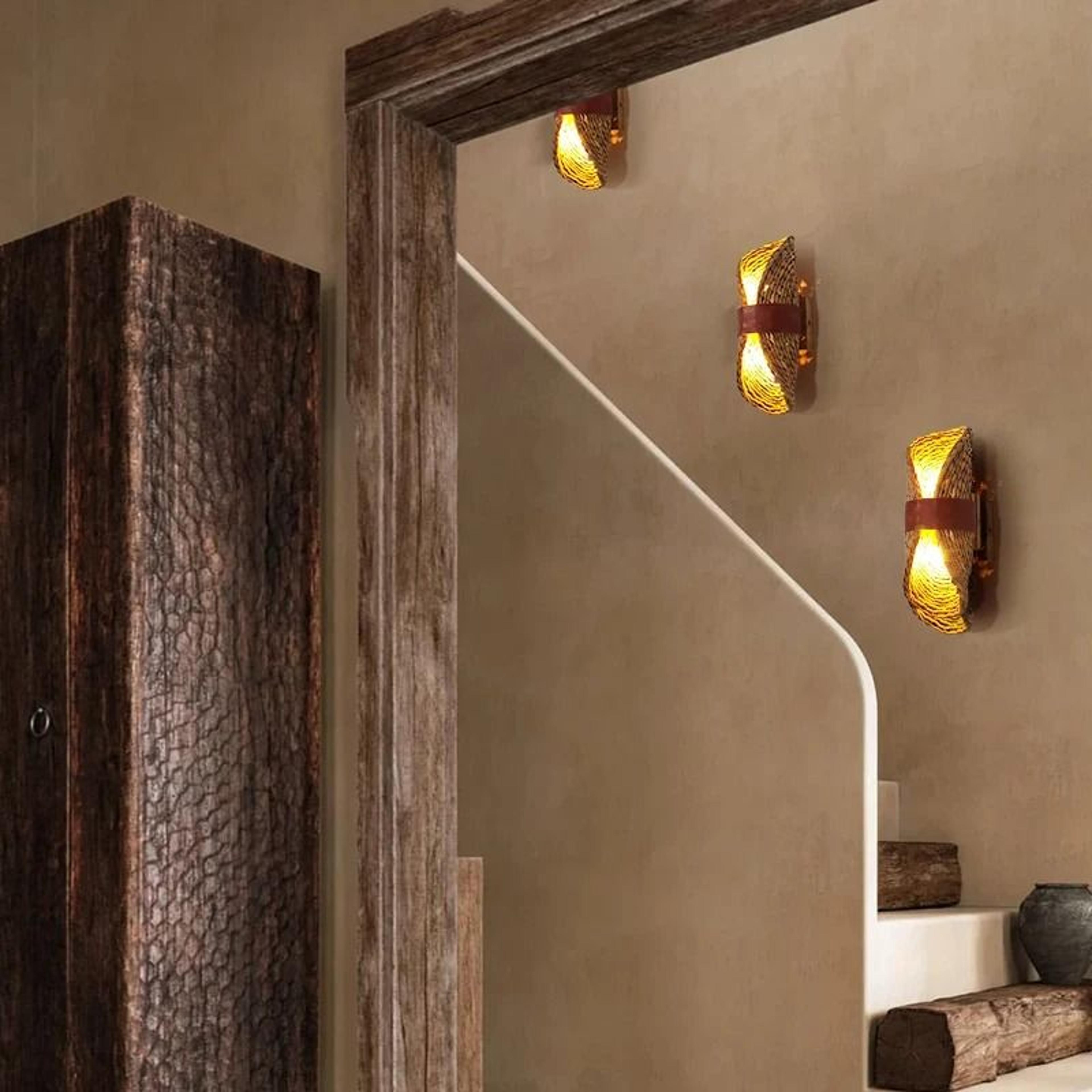 Hand Woven Rattan Wall Lamp Japanese Retro WabiSabi Style Natural Material Sconce For Tea Room Bedr 3