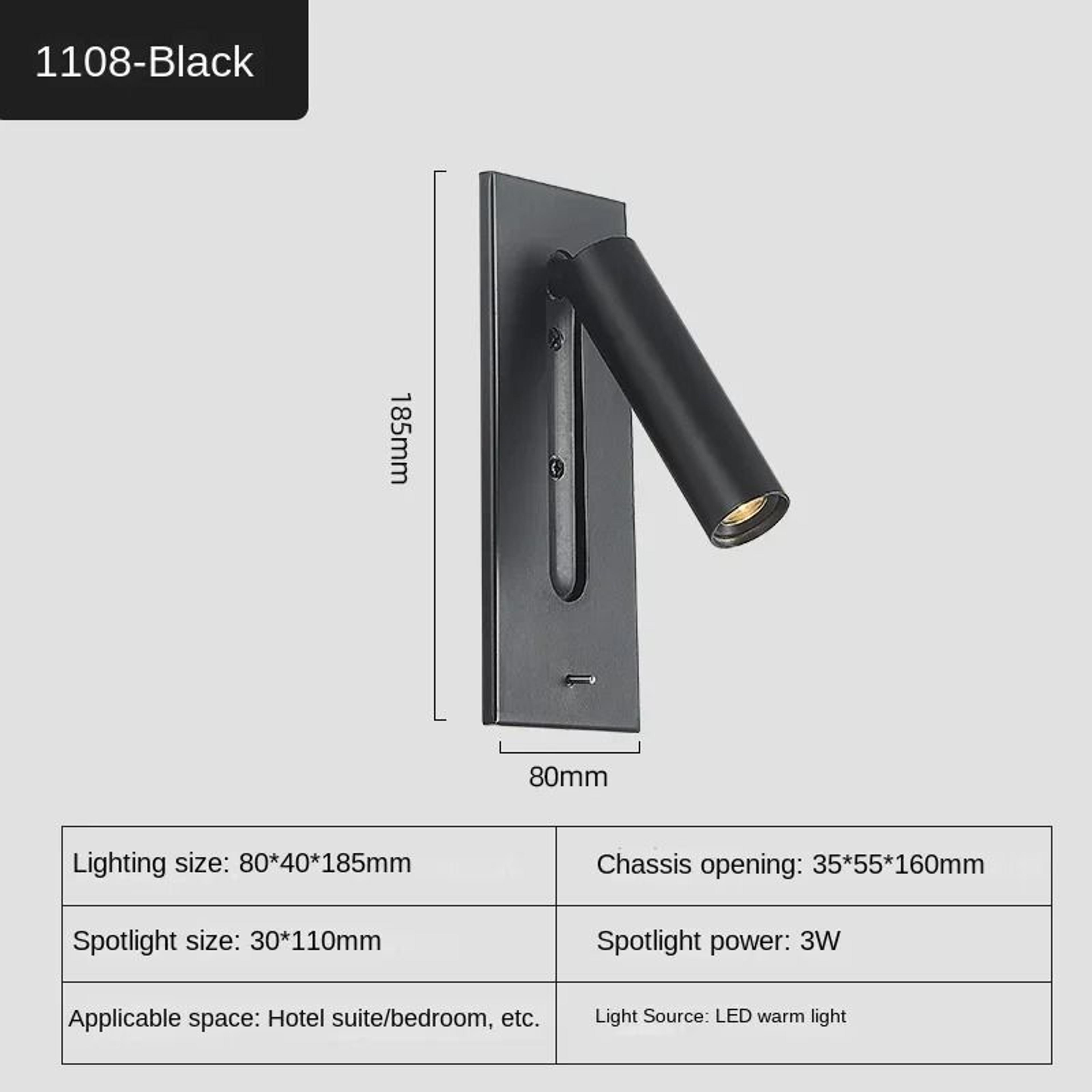 Modern Embedded LED Wall Lamp With USB Charging Recessed Bedside  Study Reading Light In Black  Cop 8
