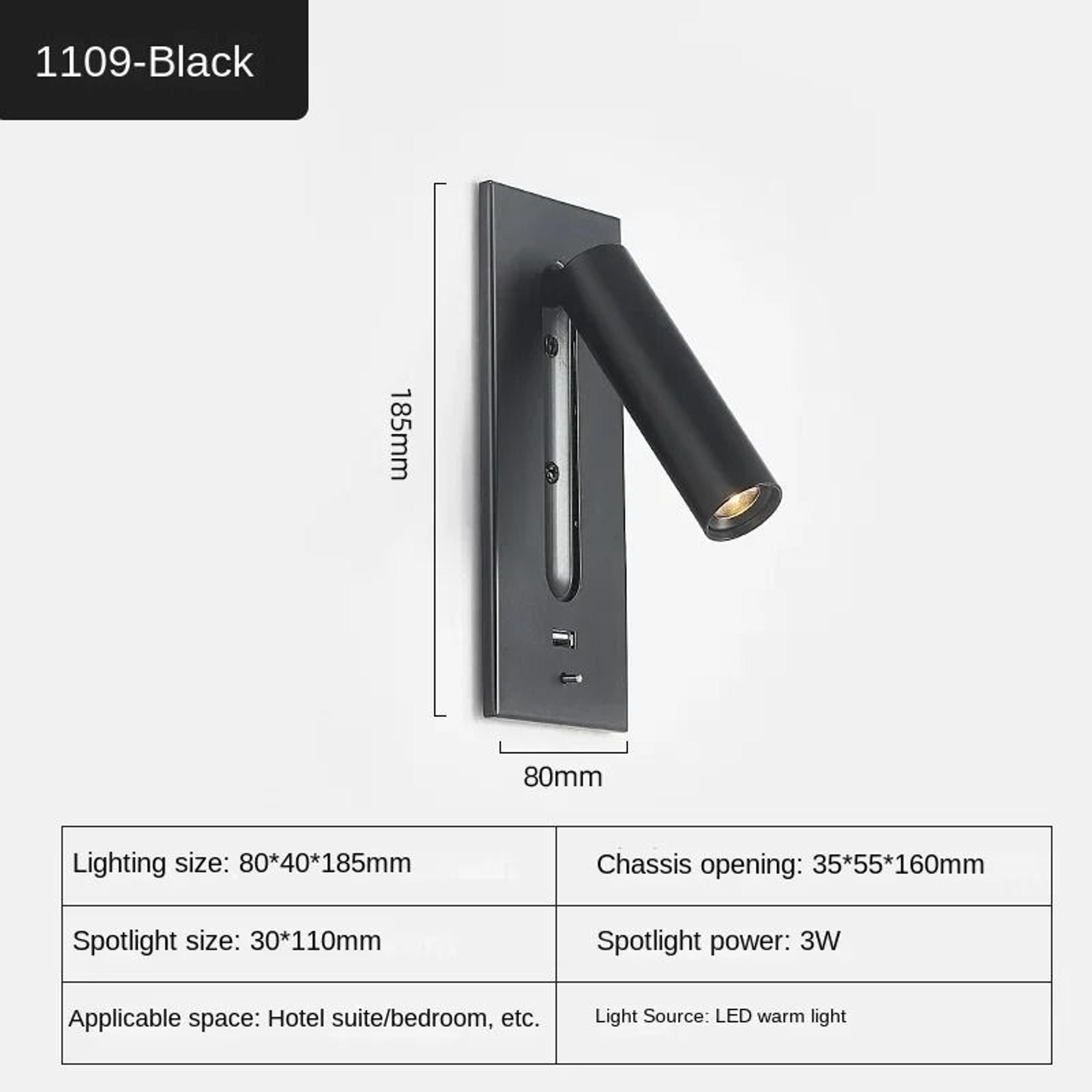 Modern Embedded LED Wall Lamp With USB Charging Recessed Bedside  Study Reading Light In Black  Cop 10