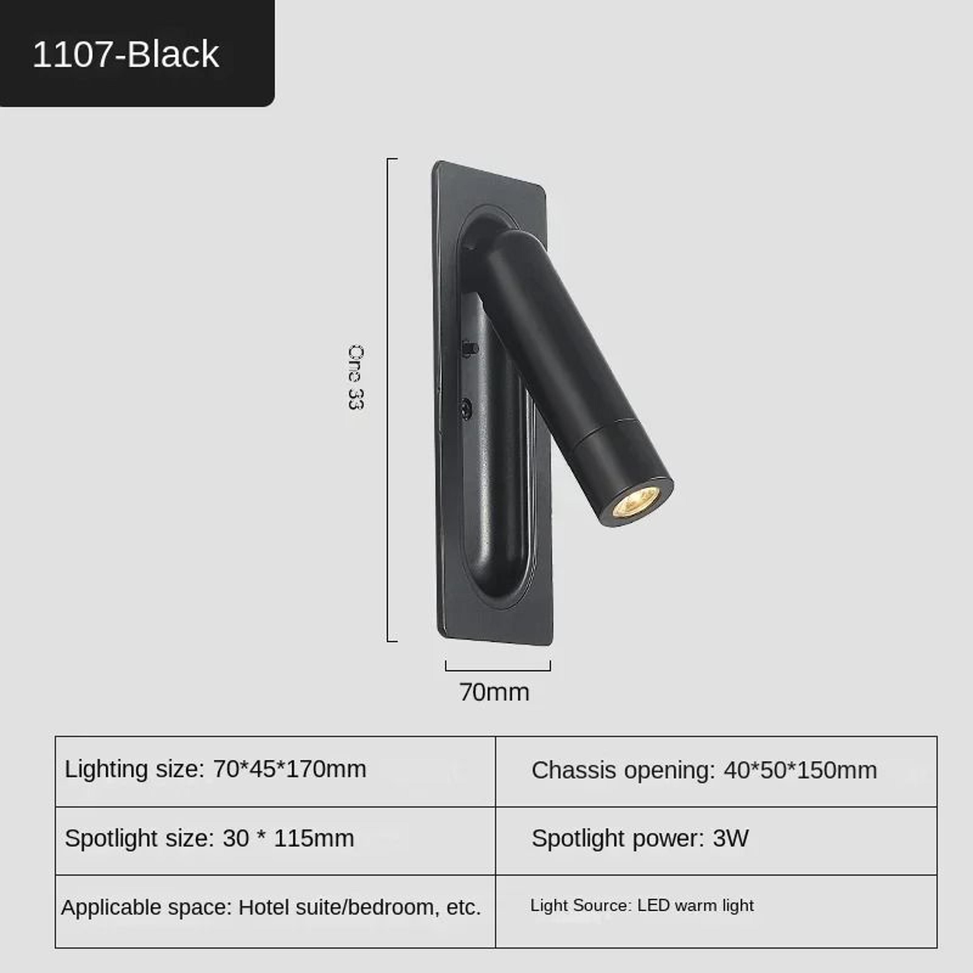 Modern Embedded LED Wall Lamp With USB Charging Recessed Bedside  Study Reading Light In Black  Cop 6