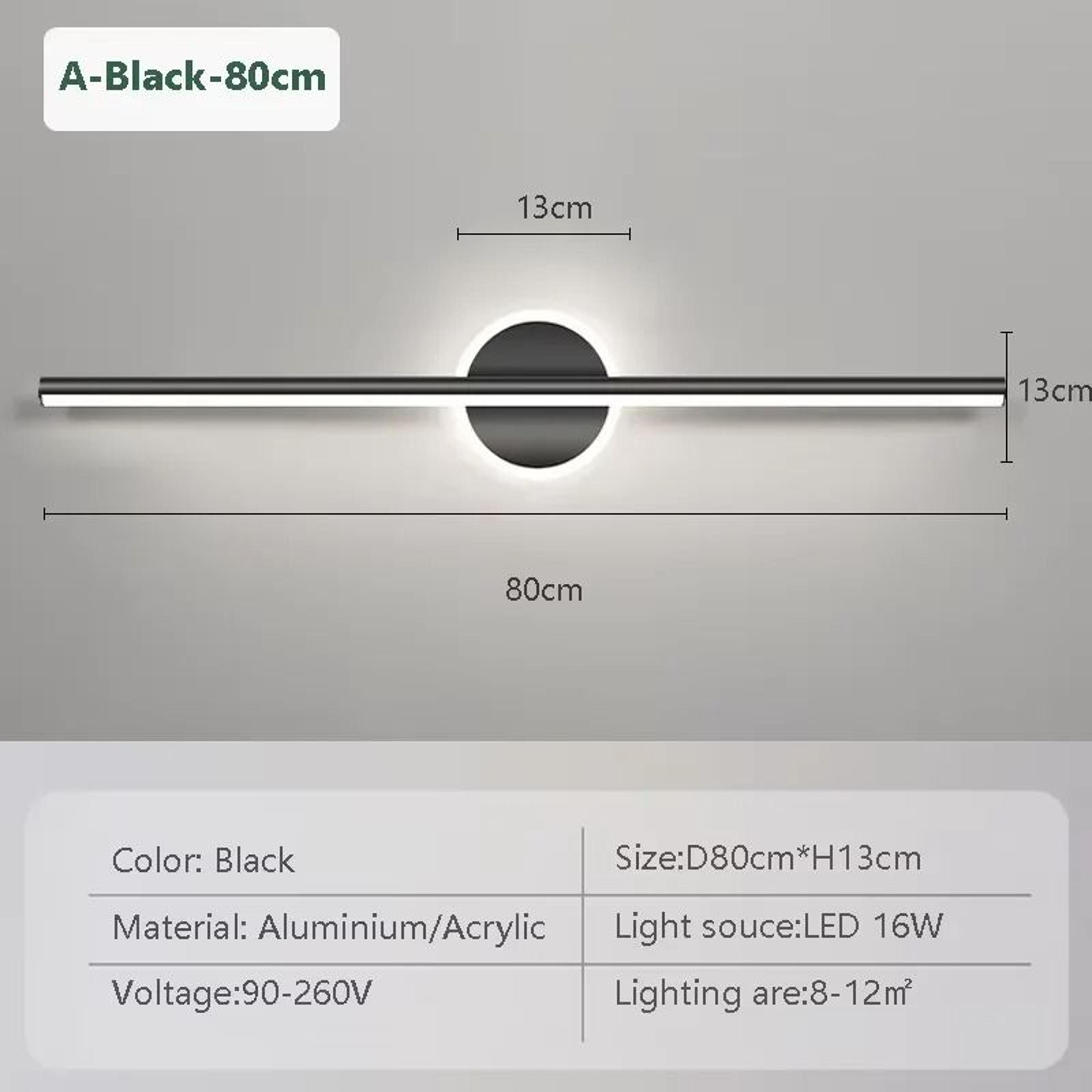 Modern Black LED Long Strip Bathroom Vanity Light 40cm 60cm  80cm Linear Mirror Wall Sconce 8