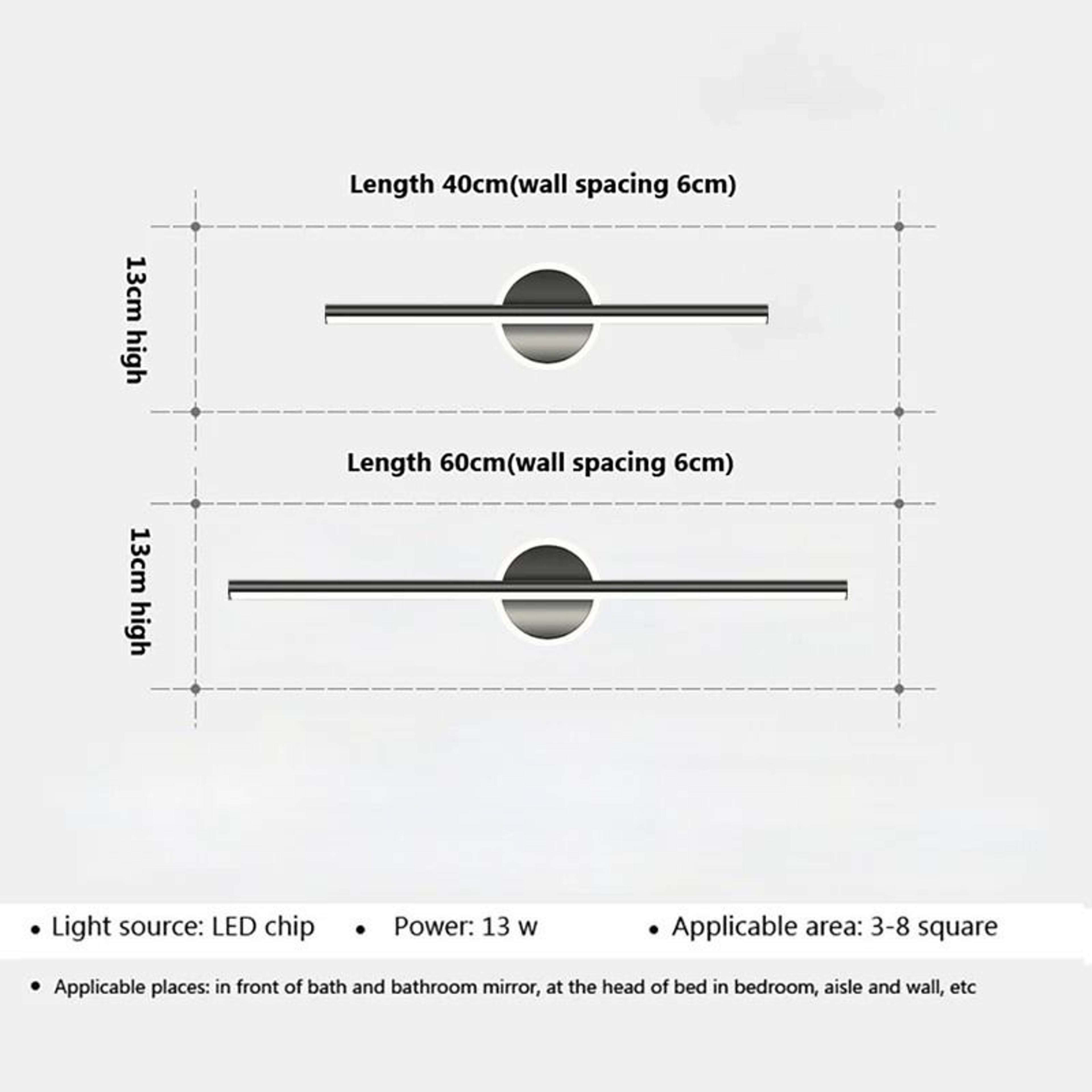 Modern Black LED Long Strip Bathroom Vanity Light 40cm 60cm  80cm Linear Mirror Wall Sconce 5