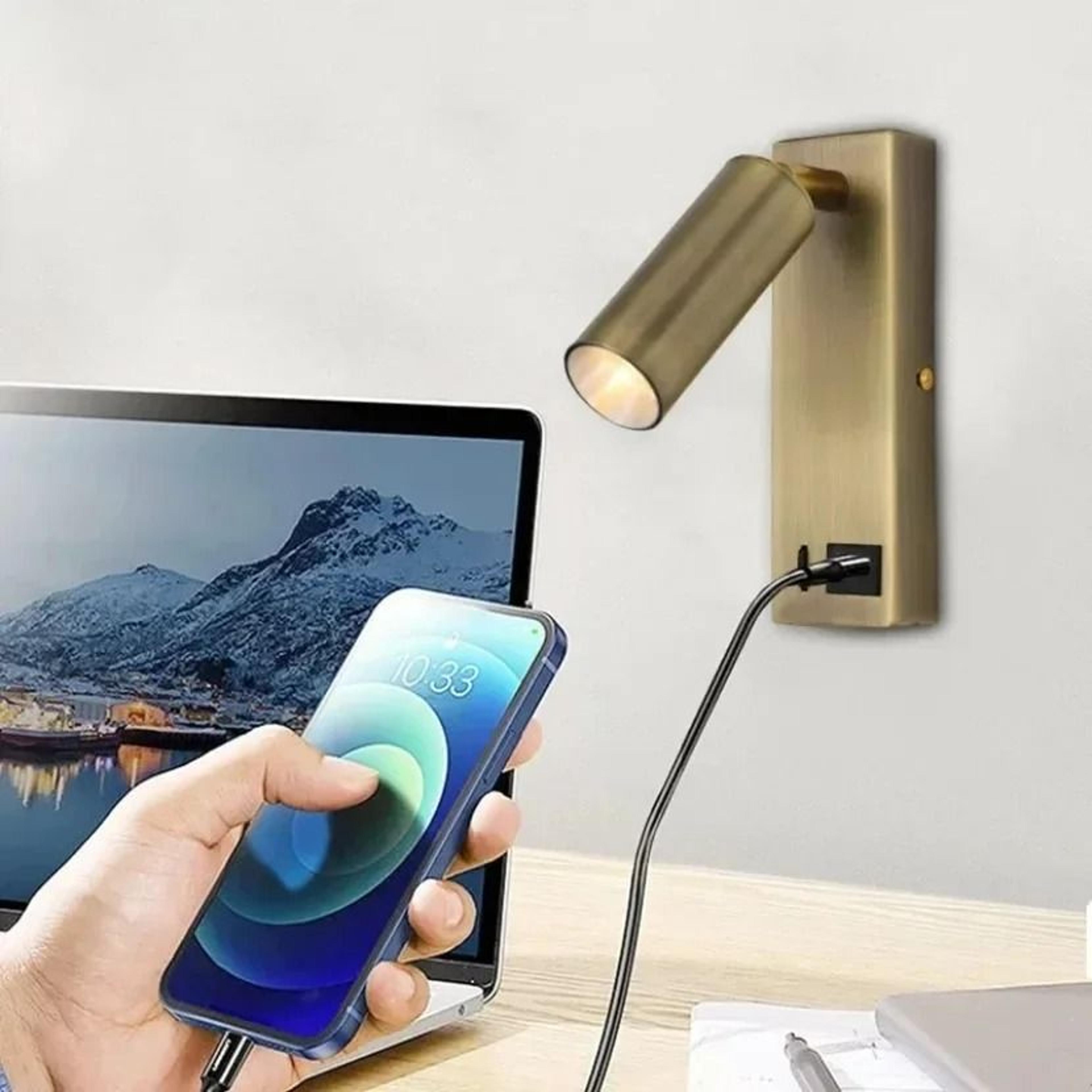 LED Bedside Wall Mounted Reading Light With USB Charging Port And Rotatable Spotlight 2