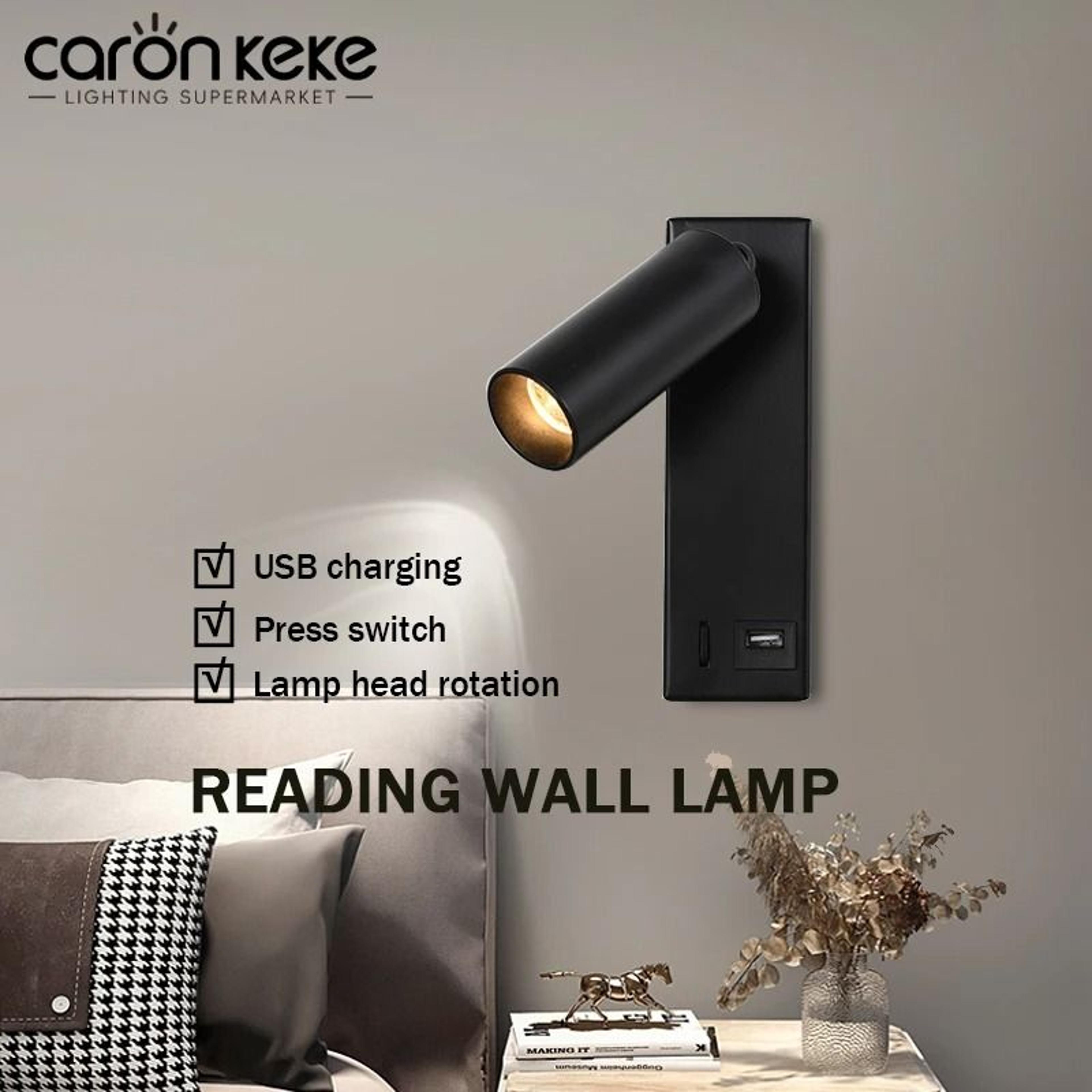 led bedside wall mounted reading light with usb charging port and rotatable spotlight