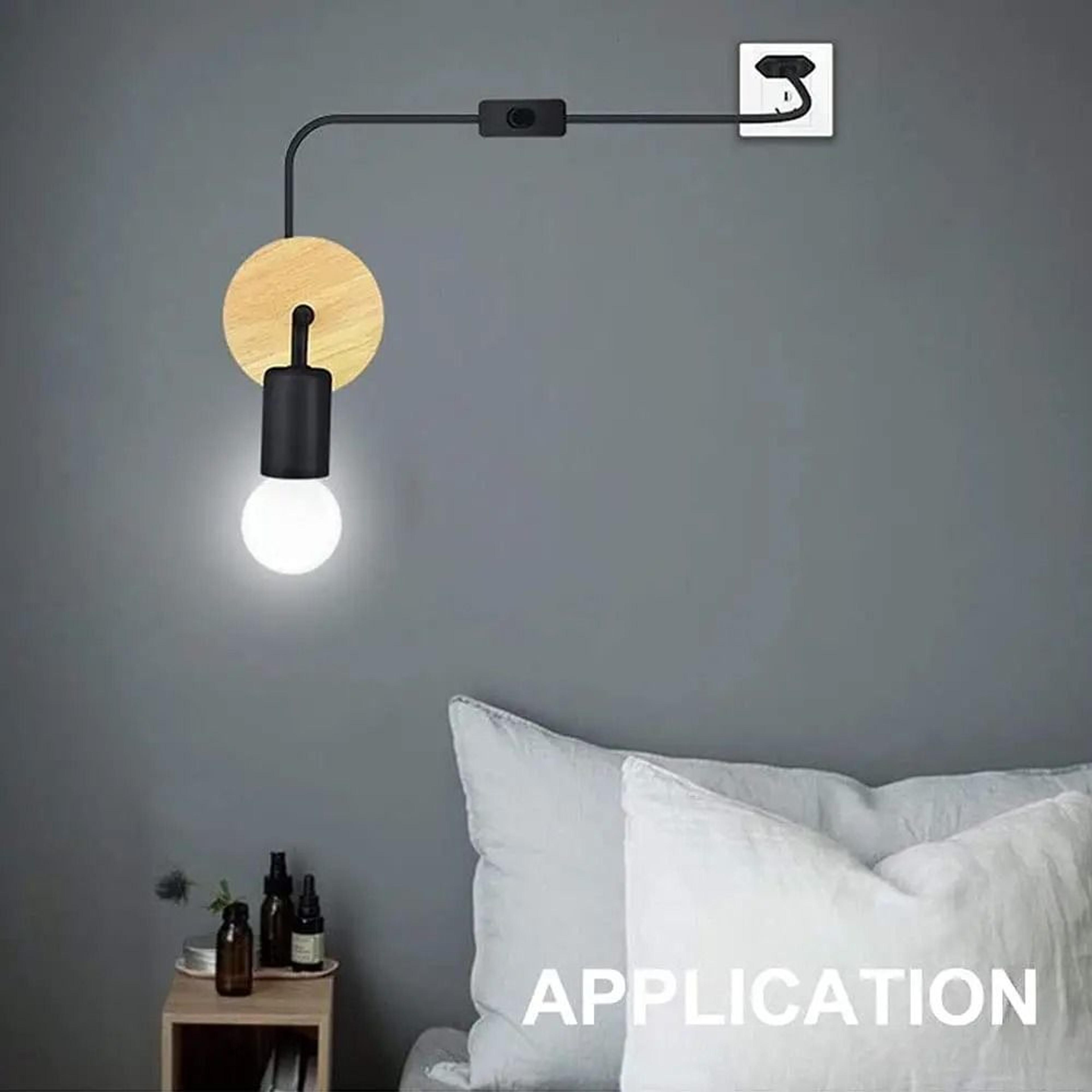 Vintage Industrial Wood Wall Lamp With EU Plug  E27 Base 5