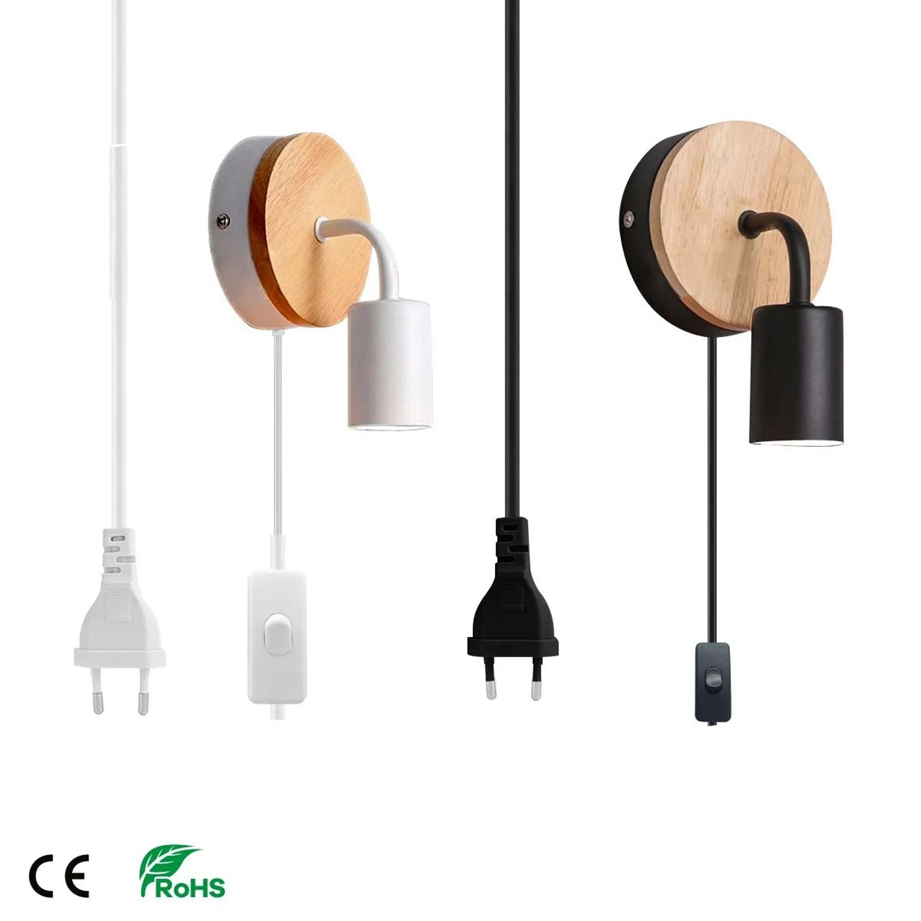 Vintage Industrial Wood Wall Lamp With EU Plug  E27 Base 0