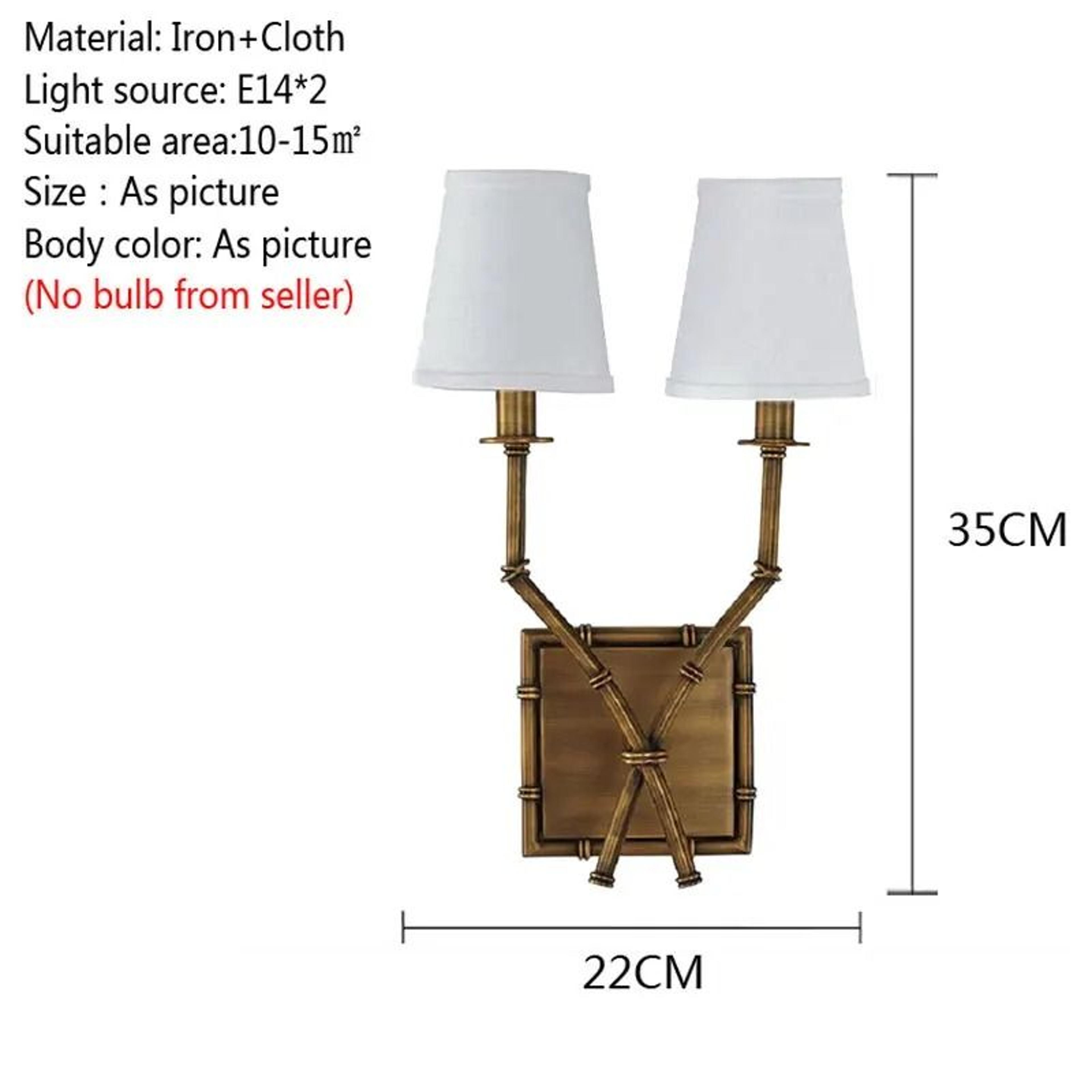American Antique Iron Bamboo LED Wall Lamp With Double Head Linen Lampshade 6