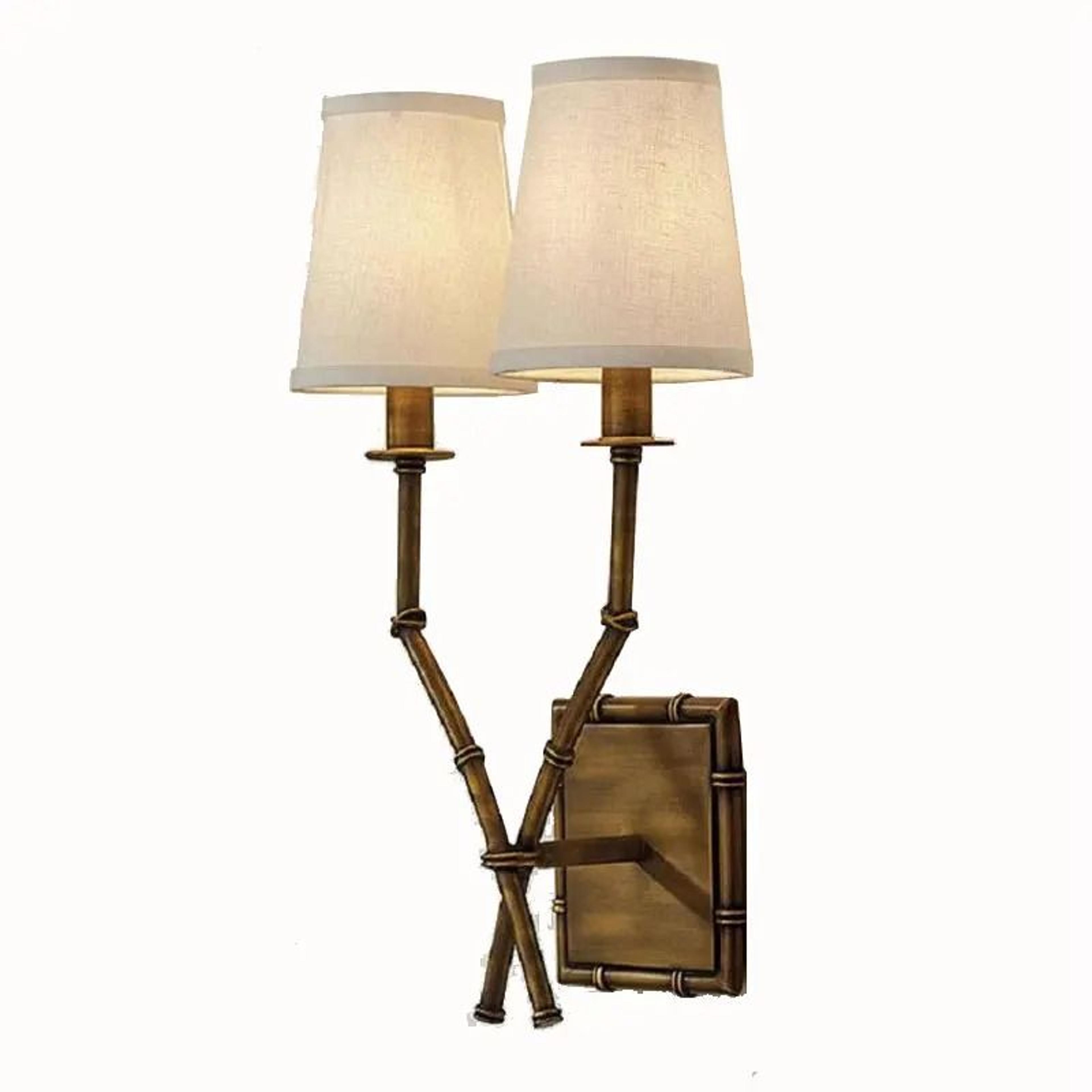 American Antique Iron Bamboo LED Wall Lamp With Double Head Linen Lampshade 3