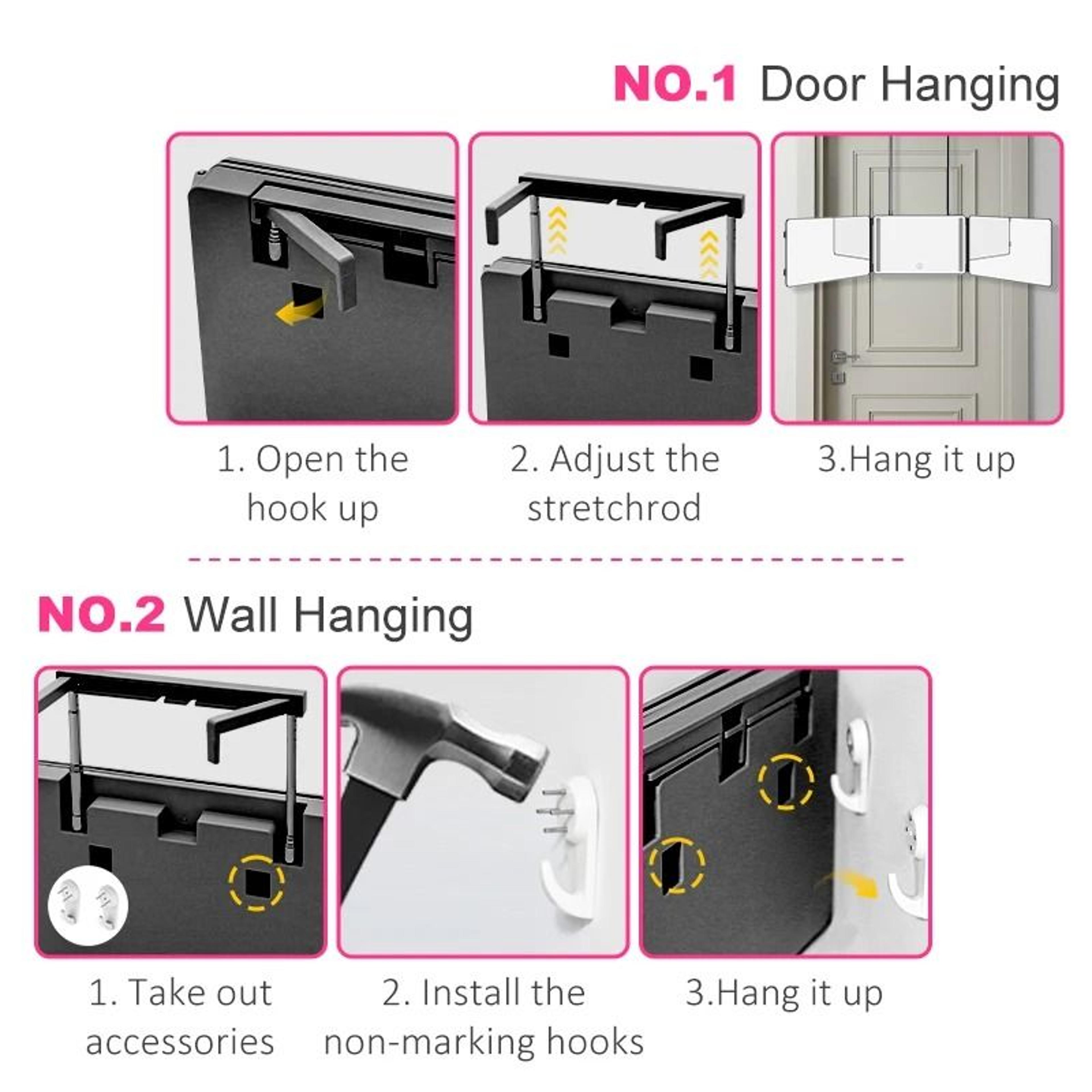 3Way 360 LED Haircut Mirror With DoorHanging Hooks  Portable Folding Design 4