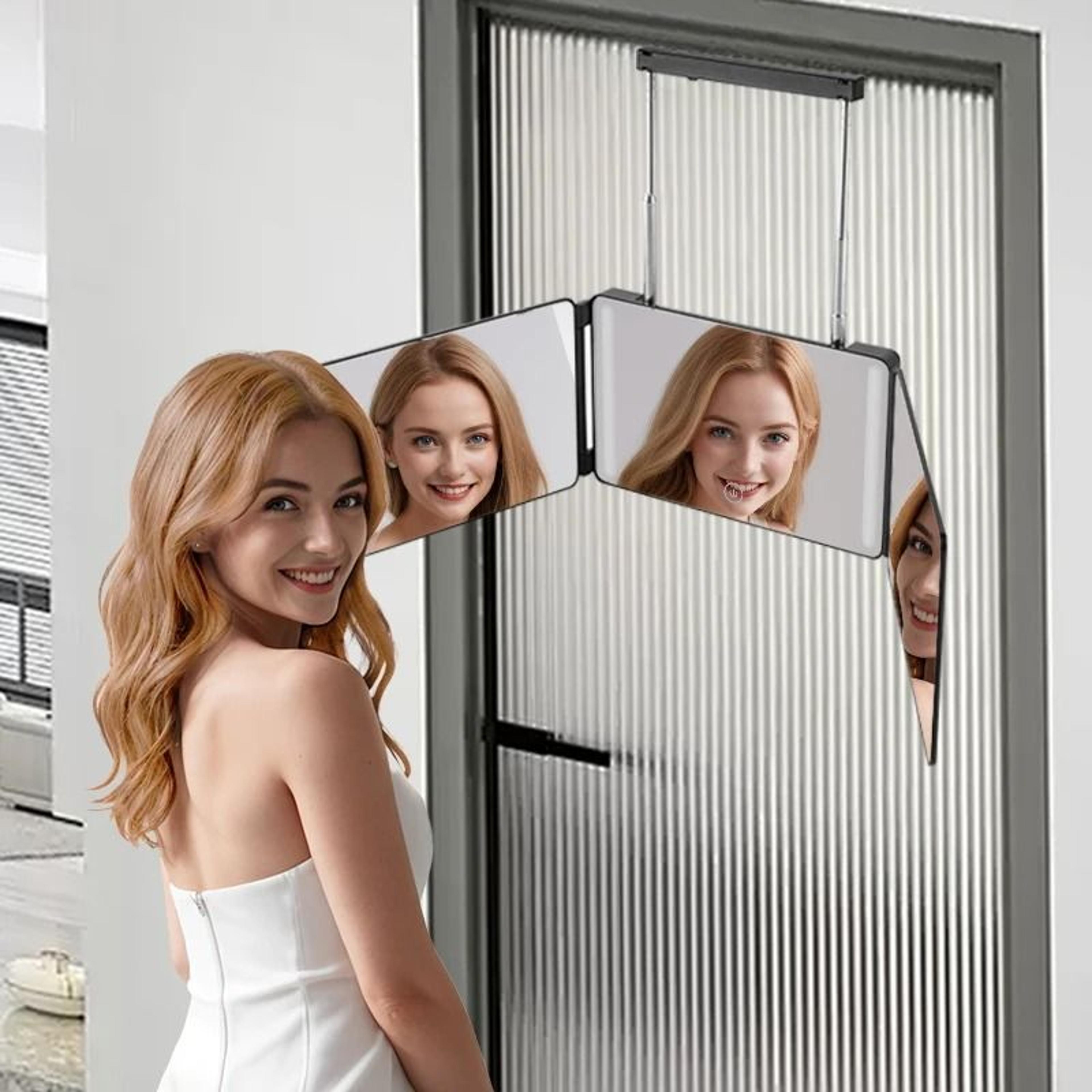 3Way 360 LED Haircut Mirror With DoorHanging Hooks  Portable Folding Design 2