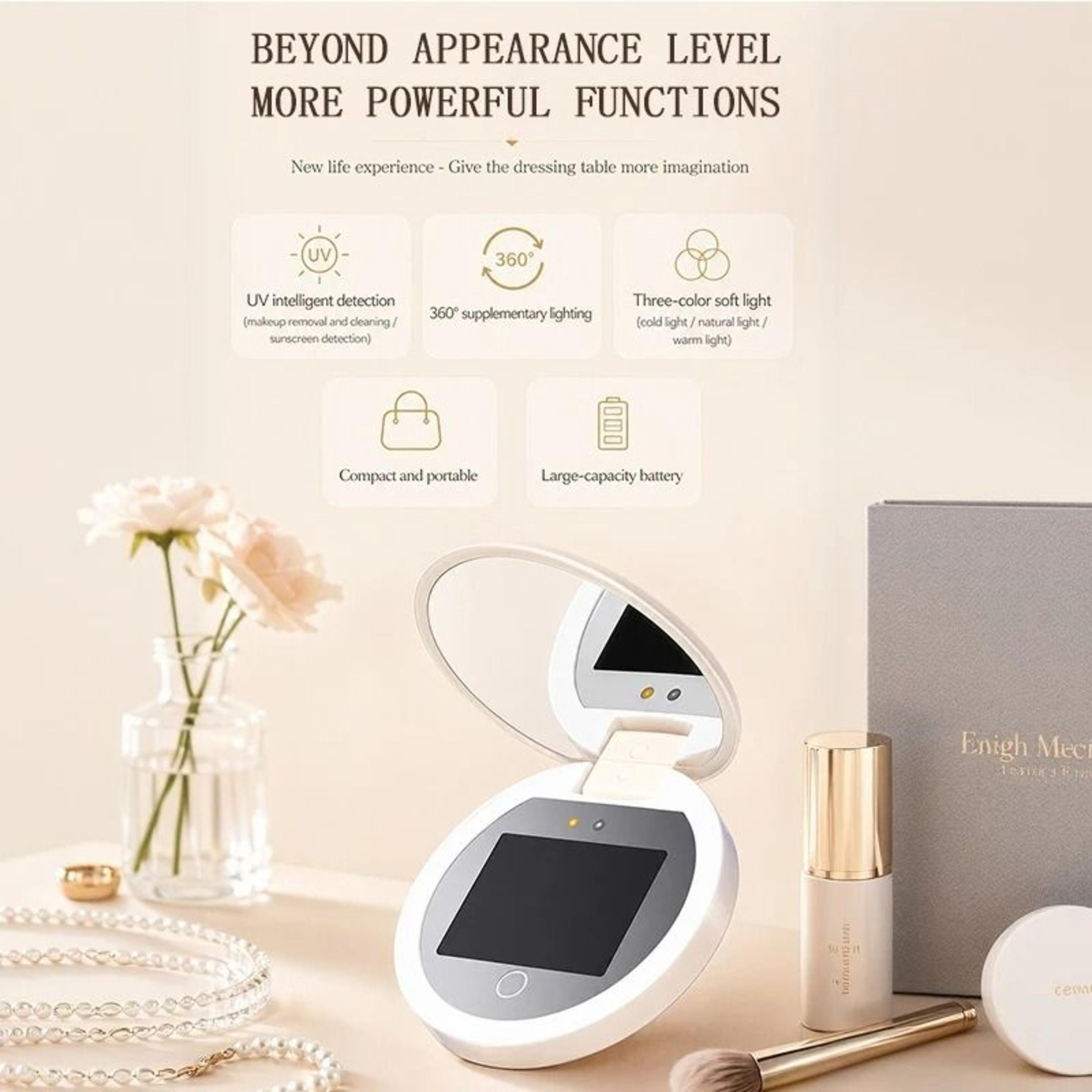 TJMIR UV Smart Sunscreen Portable LED Makeup Mirror With UV Detection 3