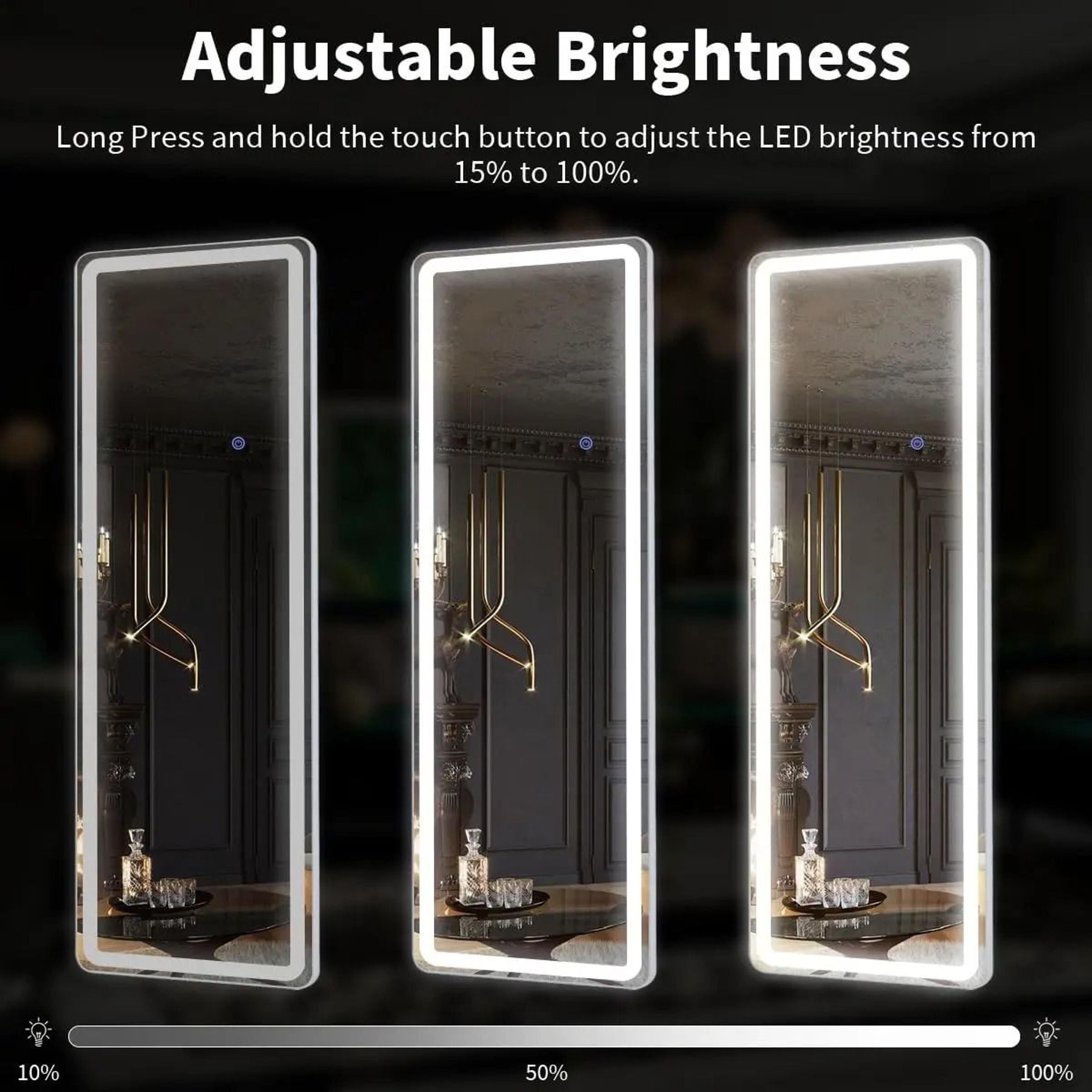 63x20 Inch Full Length LED Mirror With Lights Stand  Dimmable Controls 3