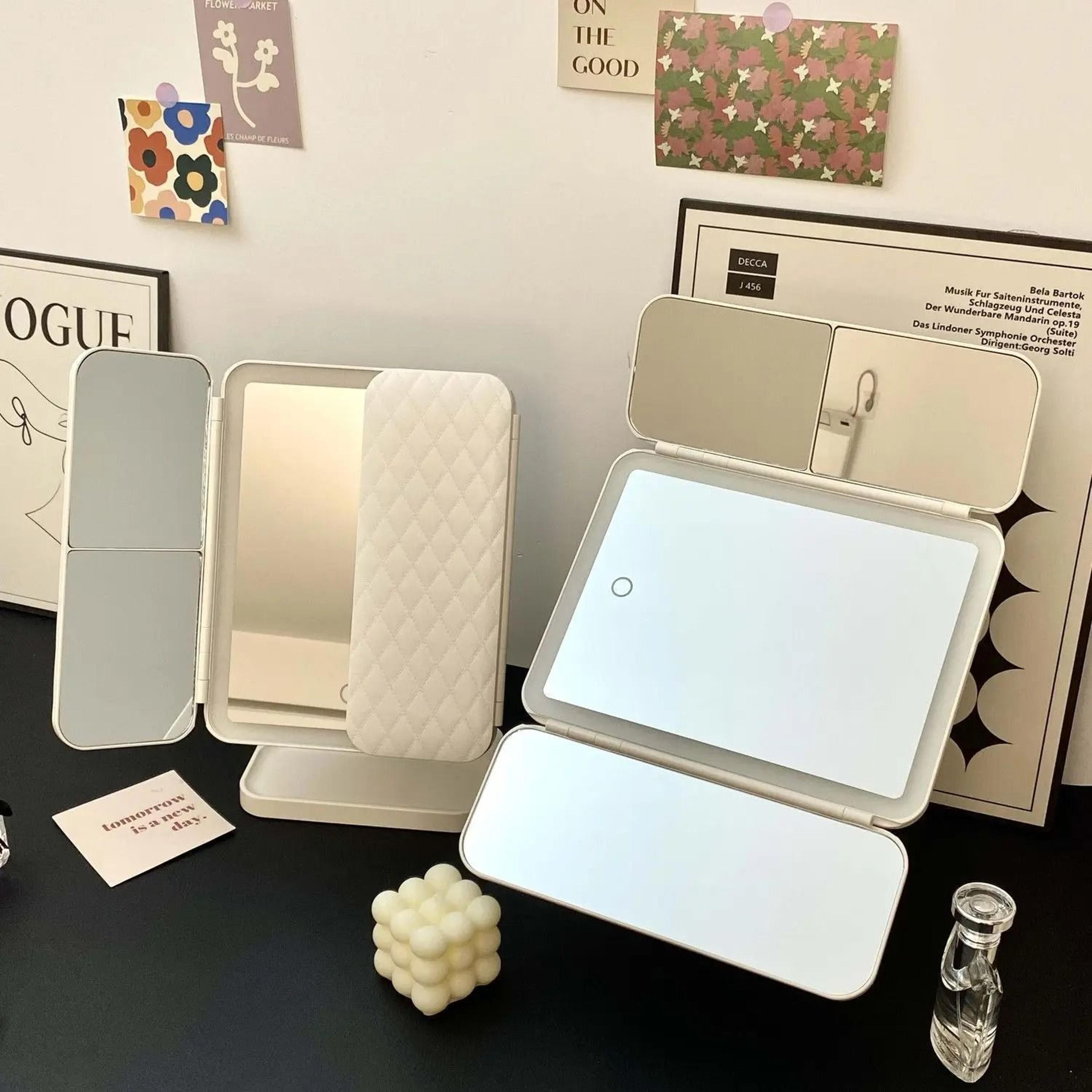 Smart Trifold LED Makeup Mirror With Dimmable Touch Control  WideAngle Visibility 1